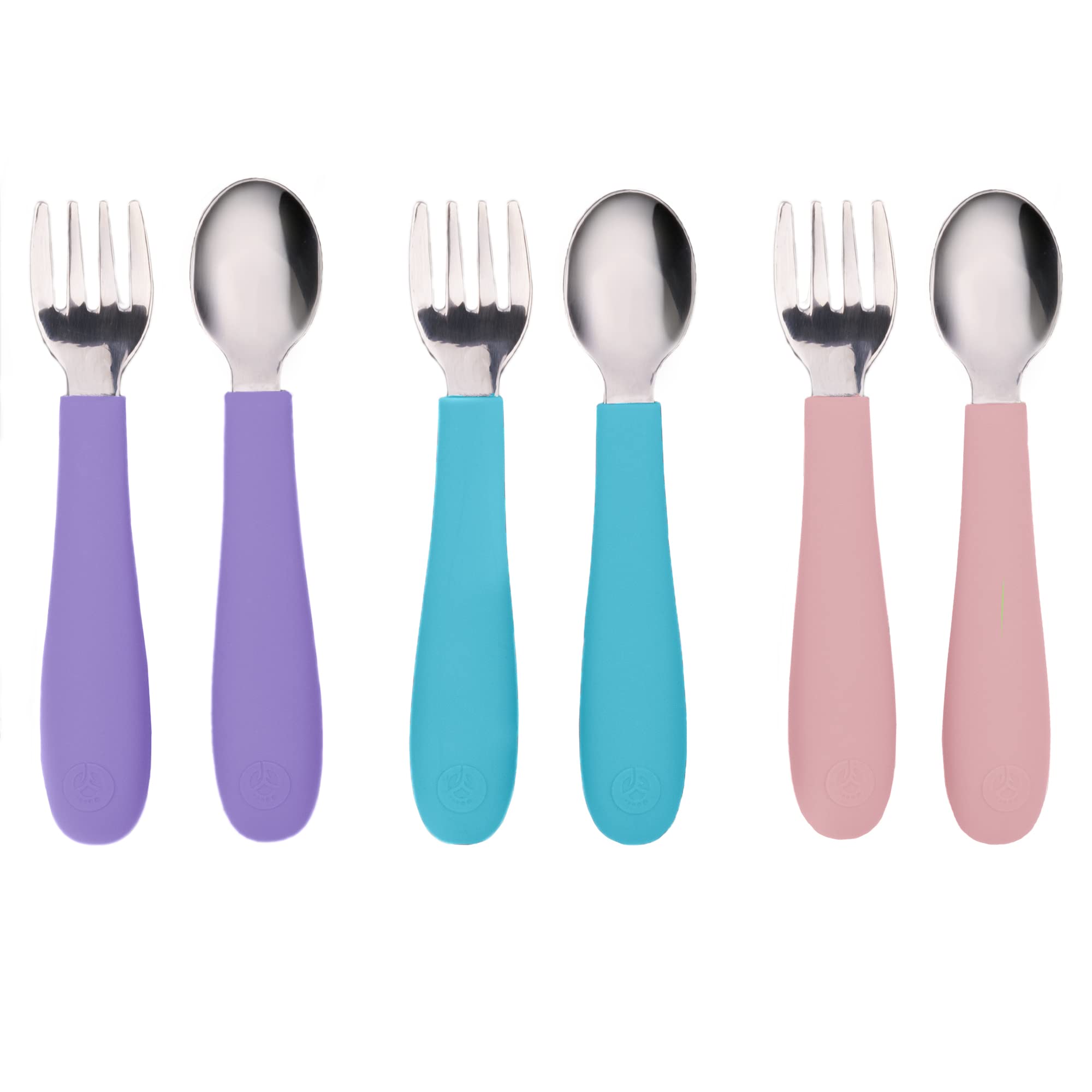 WeeSprout Toddler Utensil Set - 3 Stainless Steel Forks & 3 Spoons with Soft Silicone Handles | 18/8 Food Grade Safe | Easy-Grip Design for Self Feeding | Baby & Kids Friendly | Gentle on Gums | Dishwasher Safe | Perfect for Home, Daycare & Travel Meals