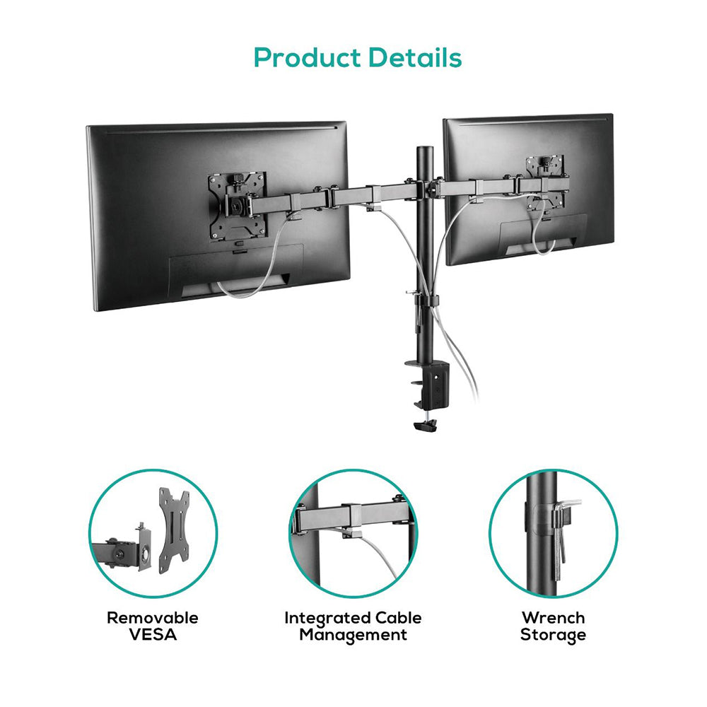 Activiva ErgoLife Dual Monitor Stand - Adjustable VESA Mount Arm for 13-32 Inch Screens - Perfect for Home Office, Gaming & Workspace Setup