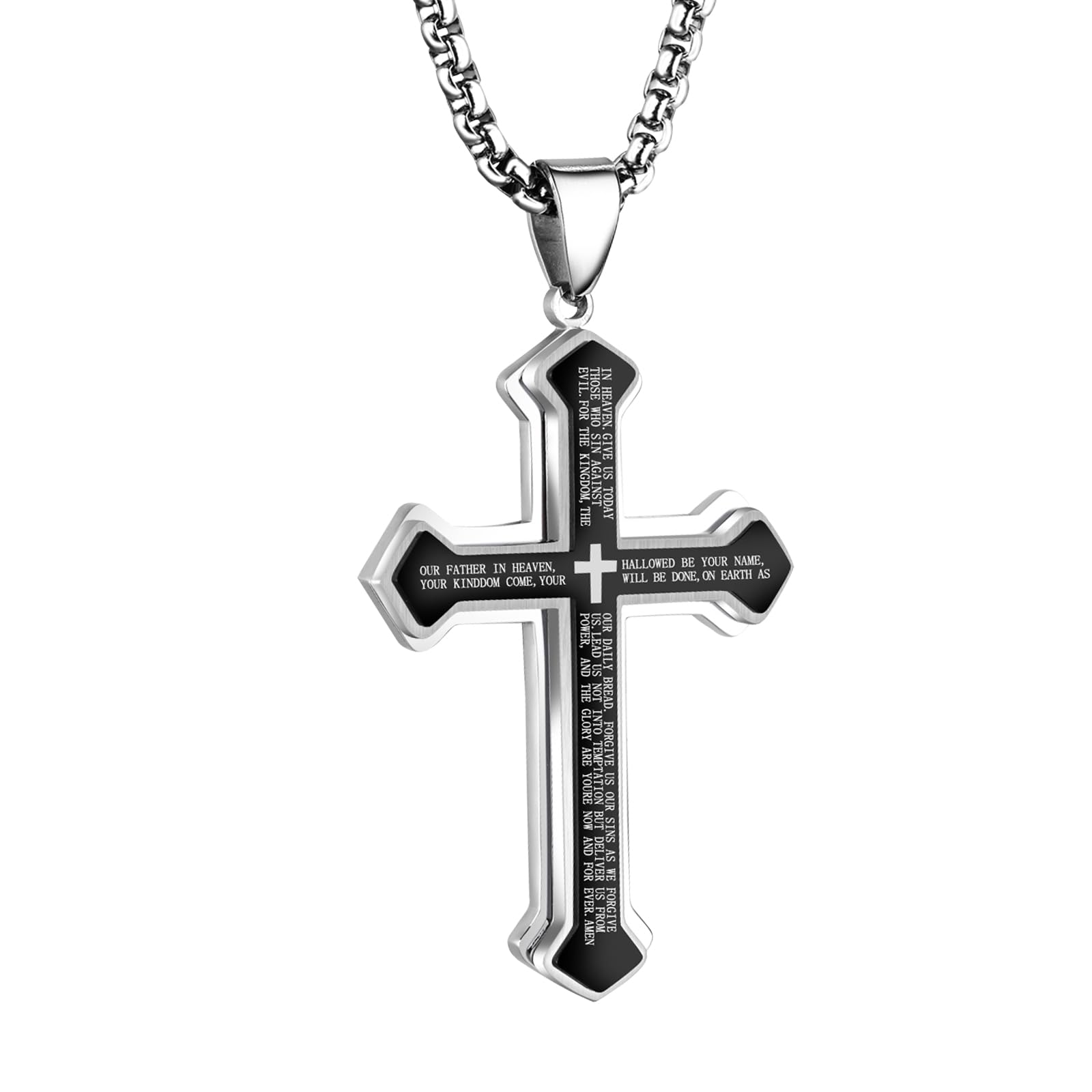 Black Striped Cross Pendant for Car Rear View Mirror - Jesus Cross Charm, Christian Car Accessory Decor, Lord's Prayer Gift for Men - Perfect for Daily Commute & Spiritual Protection