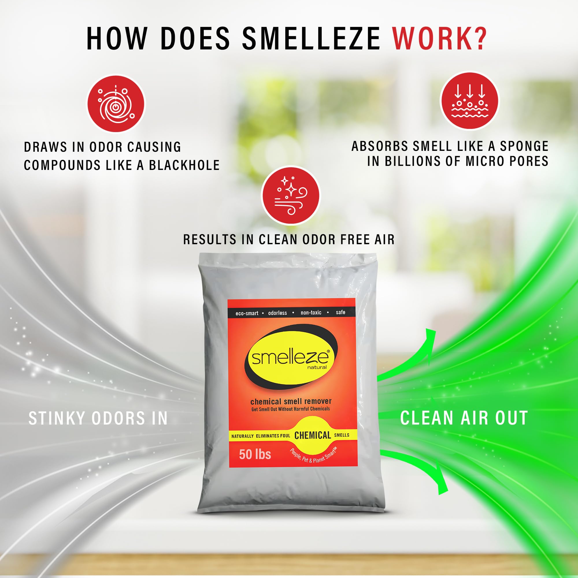 Natural Chemical Odor Eliminator Powder - Smell Remover for Home, Furniture, Car & Office | 50 lb Bag | Eliminates Harsh Odors in Homes, Businesses & Workspaces