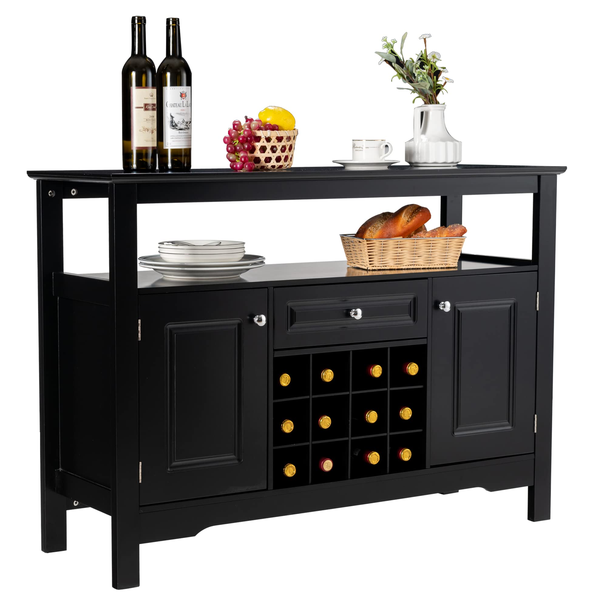 Midcentury Modern Bar Cabinet with Removable Wine Rack - LOKO Buffet Sideboard for Kitchen, Dining & Living Room - Perfect for Entertaining & Home Storage