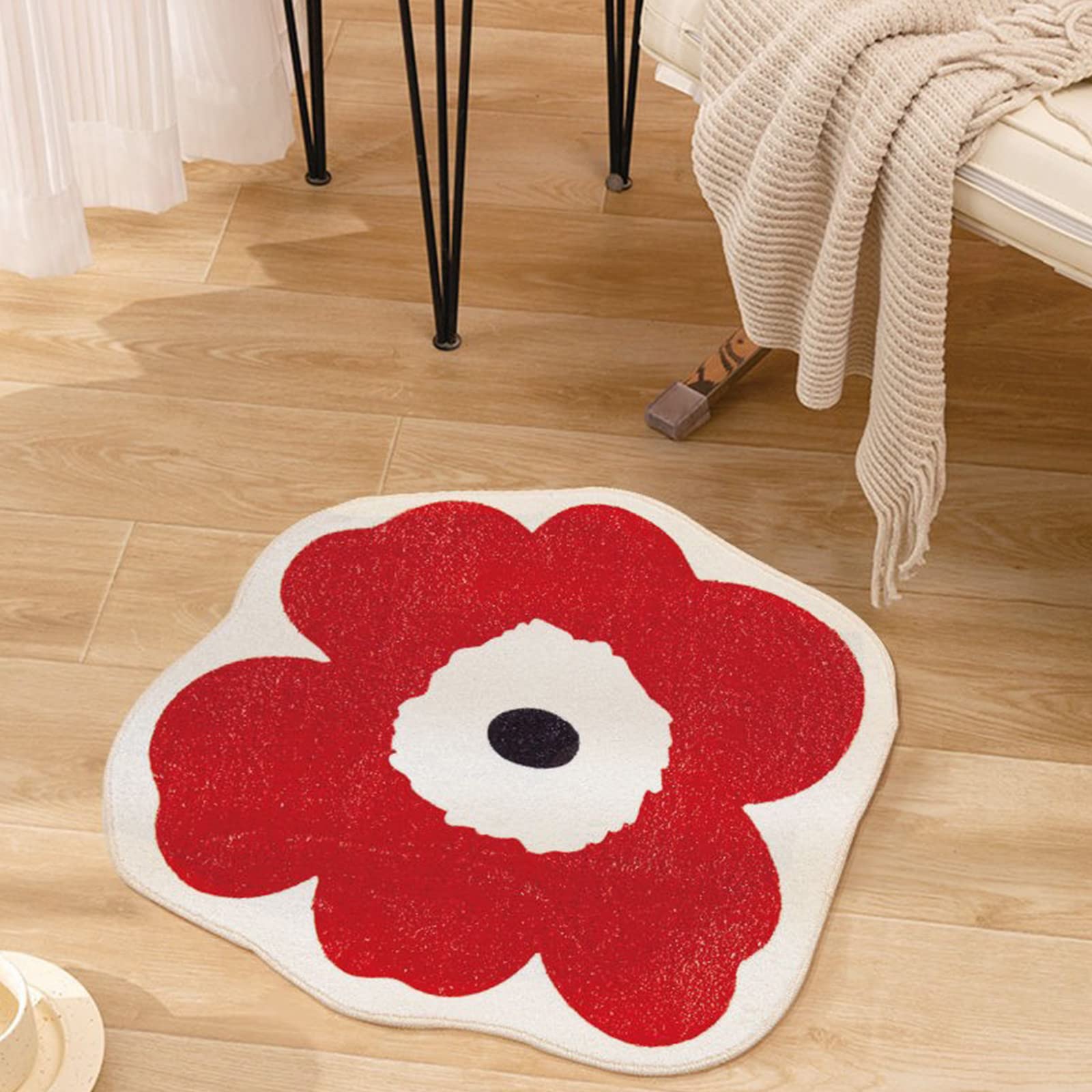 Soft Superfine Fiber Flower Shaped Non-Slip Bath Mat - Absorbent Tufted Rug for Bathroom, Bedroom, Kitchen & Shower Floors - Cute Home Decor (Red Flower, 31.5 Inch) - Perfect for Spa Days & Cozy Home Makeovers