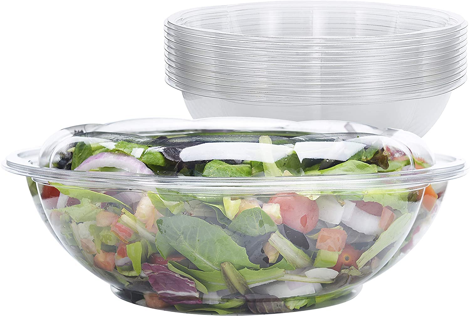Bulk Clear Plastic Salad Containers with Lids - 50 Pack 64oz Disposable Airtight Food Storage Bowls for Meal Prep, Freshness Preservation | Perfect for Picnics, Office Lunches & Party Serving