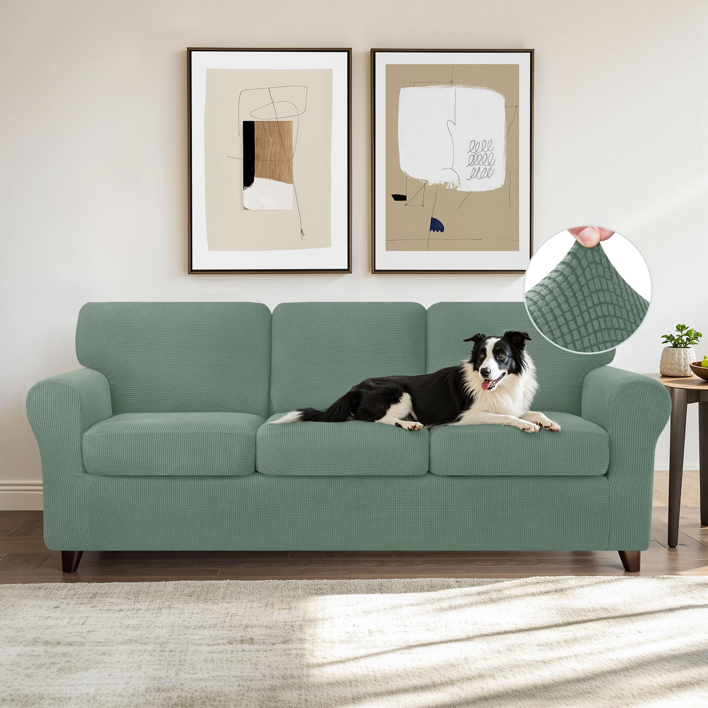 7-Piece Stretch Sofa Slipcover for 3-Cushion Couch - Washable Anti-Slip Furniture Protector with 3 Separate Backrest Covers | Perfect for Pet Owners & Home Decor (Large, Dark Cyan)