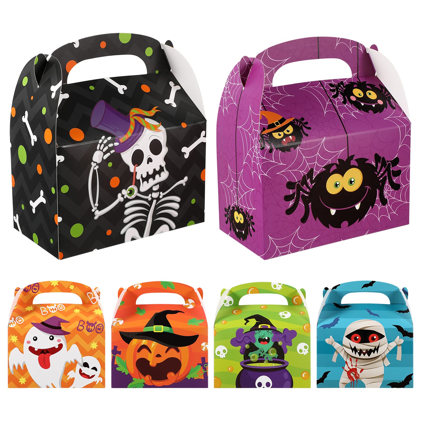 24pcs Halloween Treat Boxes with Handles - Cabilock Cardboard Candy Cookie Goodie Boxes for Party Favors | Holiday Festival Supplies for Trick-or-Treating, Classroom Treats & Halloween Party Decorations