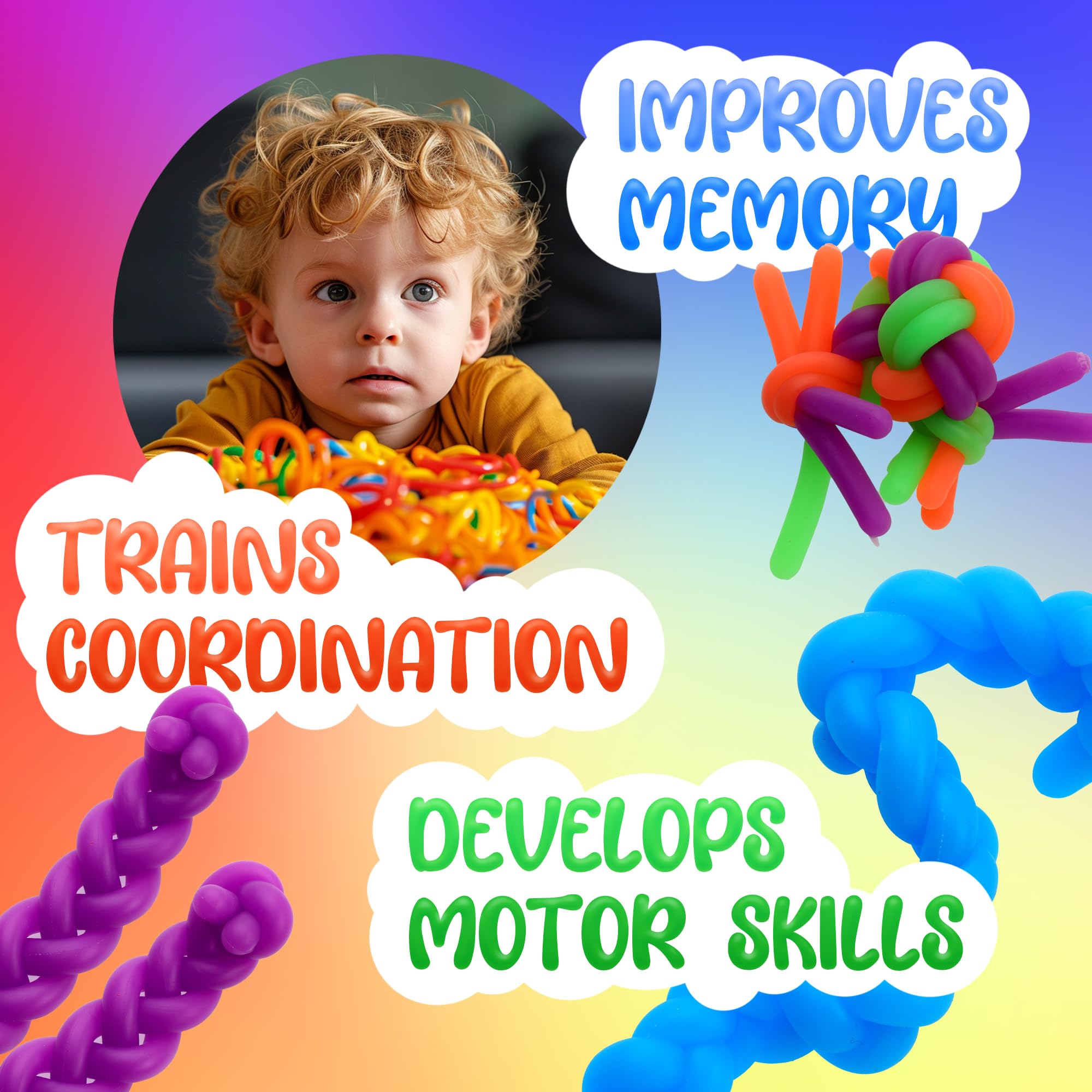 12 Pack Stretchy Monkey Noodles Sensory Toys for Kids - Fidget Toys for Autism, ADHD & Stress Relief - Stretchy String Party Favors for Classroom, Easter & Treasure Box - Fun Sensory Play for Toddlers & Children