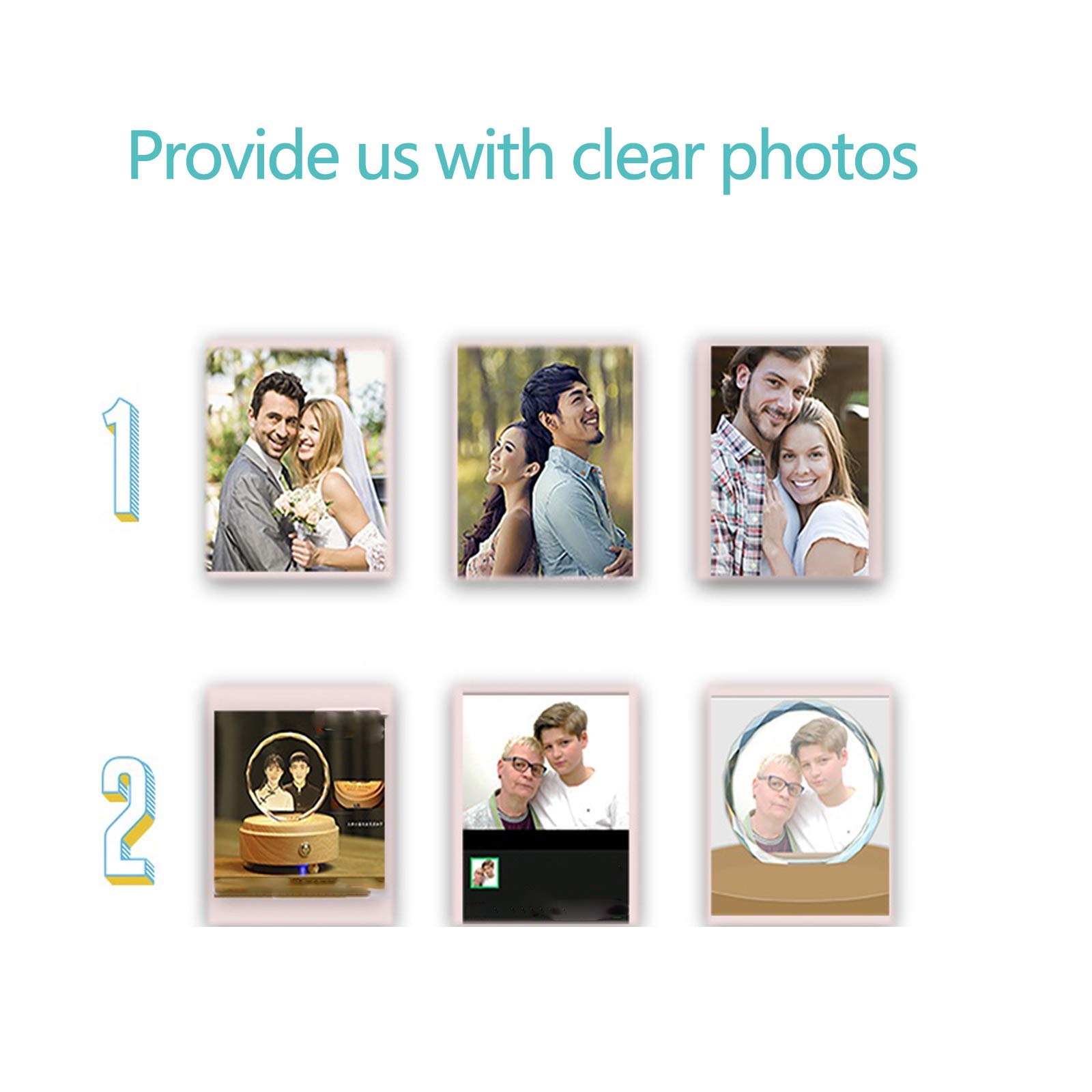 Personalized 3D Holographic Photo Engraved Heart Keepsake - Custom Memorial, Wedding & Birthday Gift with Free LED Light (Small/Medium/Large) - Perfect for Anniversaries, Valentine's Day & Mother's Day Gifts