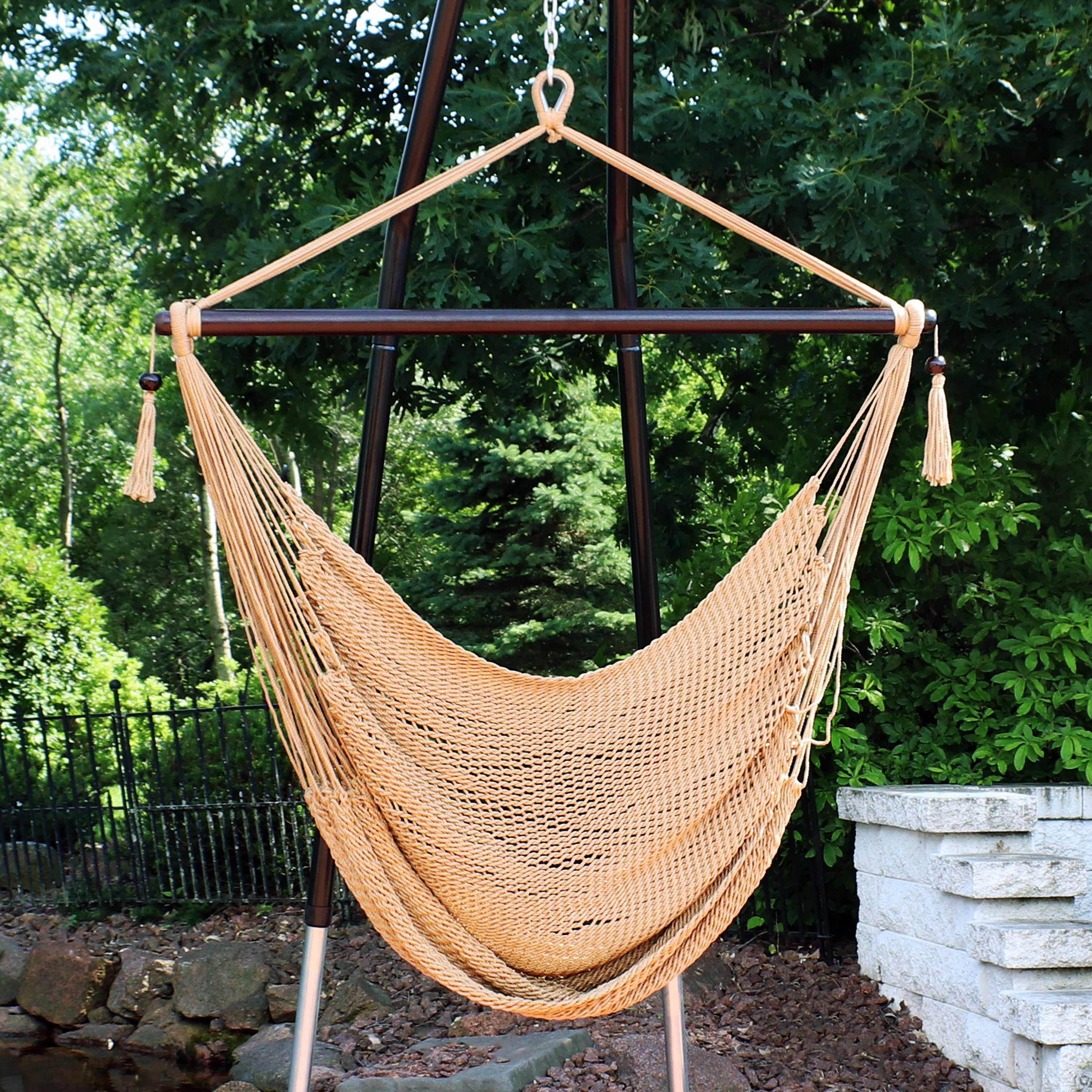 Extra Large Caribbean Polyester Rope Hammock Chair for Outdoor Relaxation - Perfect for Backyard, Patio, Poolside & Beach Lounging