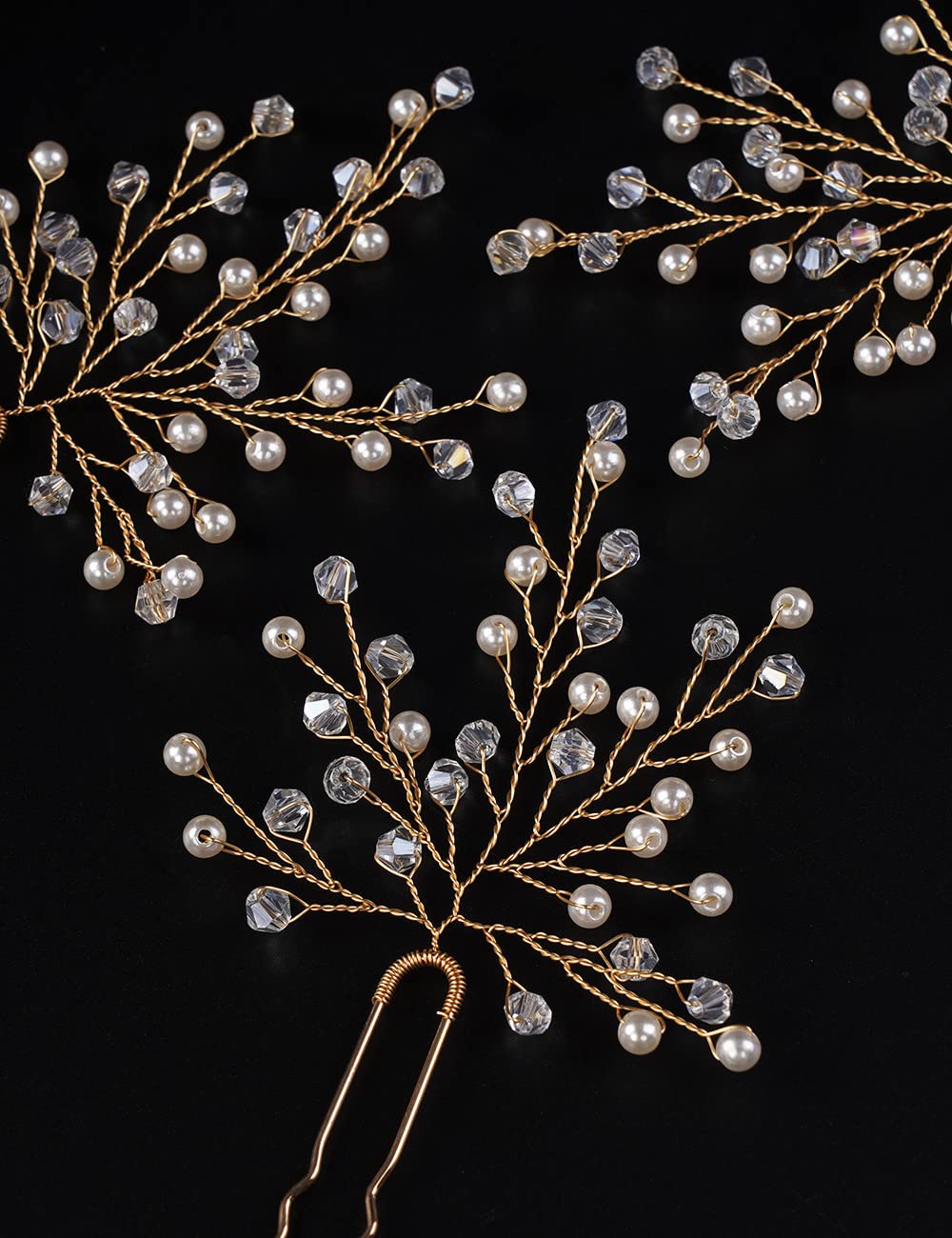 Jumwrit Pearl Bridal Hair Pins Set - 3pcs Rhinestone Wedding Hair Accessories for Women & Girls (Gold) | Perfect for Bridal, Prom, Party & Special Occasions