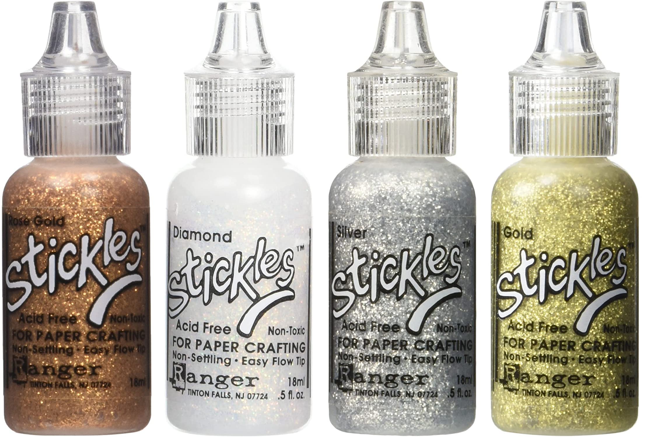 Glitter Colors Set - Rose Gold, Diamond, Silver & Gold - 4 Piece Bundle for DIY Crafts, Nail Art, and Party Decorations