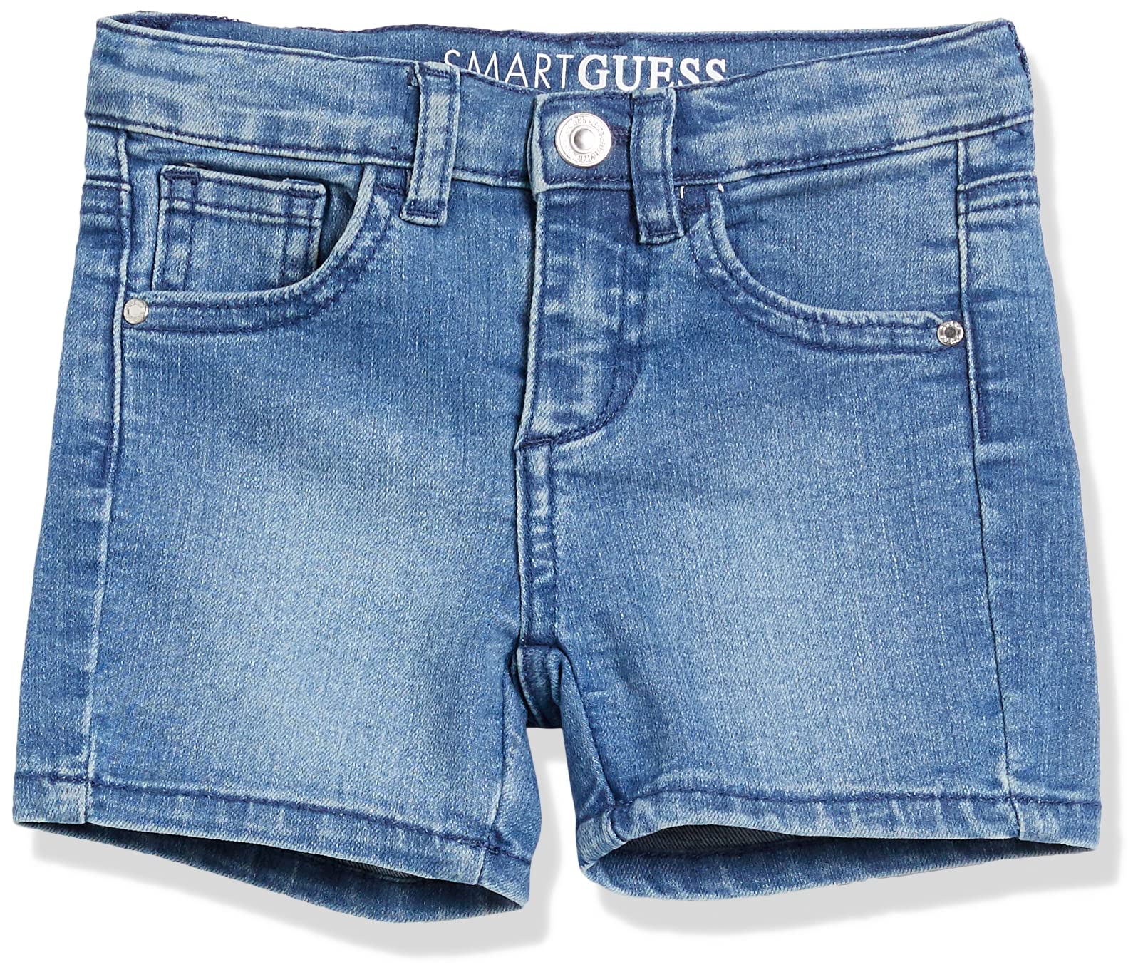 GUESS Girls' Little Organic Stretch Denim 5 Pocket Shorts - Comfortable & Stylish Denim Shorts for Kids | Perfect for Playdates, Summer Outfits & Casual Wear
