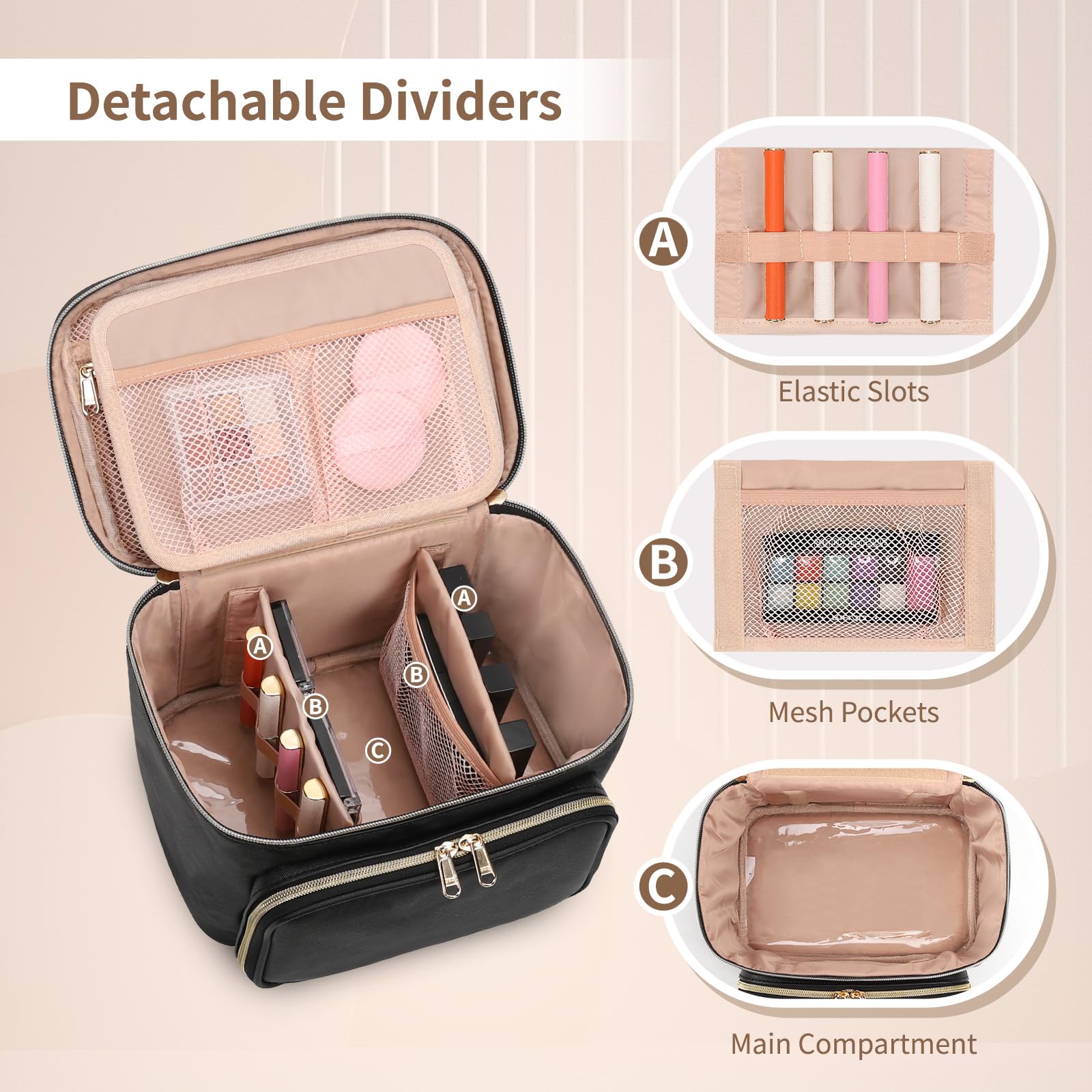 Large Waterproof Makeup Bag for Women - Travel Cosmetic Organizer with Removable Dividers, Perfect for Travel & Daily Use
