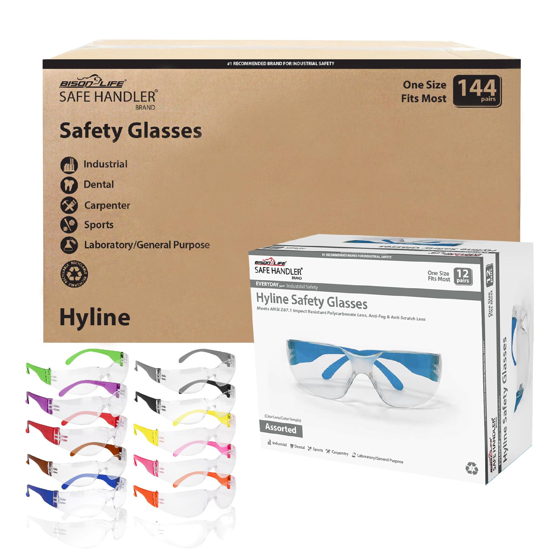 Hyline Anti-Fog Safety Glasses - Clear & Tinted Lenses, Impact Resistant Polycarbonate, Anti-Scratch Coating - Perfect for Construction, Lab Work & Outdoor Activities