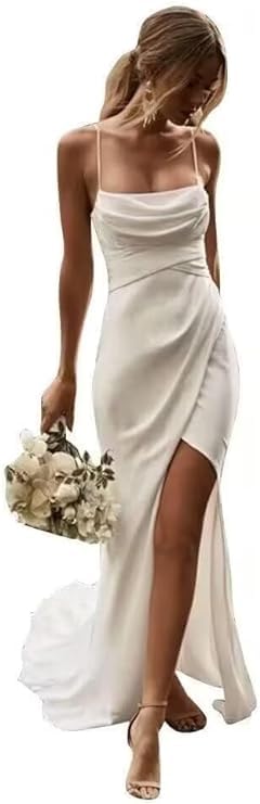 Elegant Boho Wedding Dresses for Women - Spaghetti Strap Mermaid Satin Beach Bridal Gown | Perfect for Beach Weddings, Destination Elopements & Boho-Chic Bridal Looks