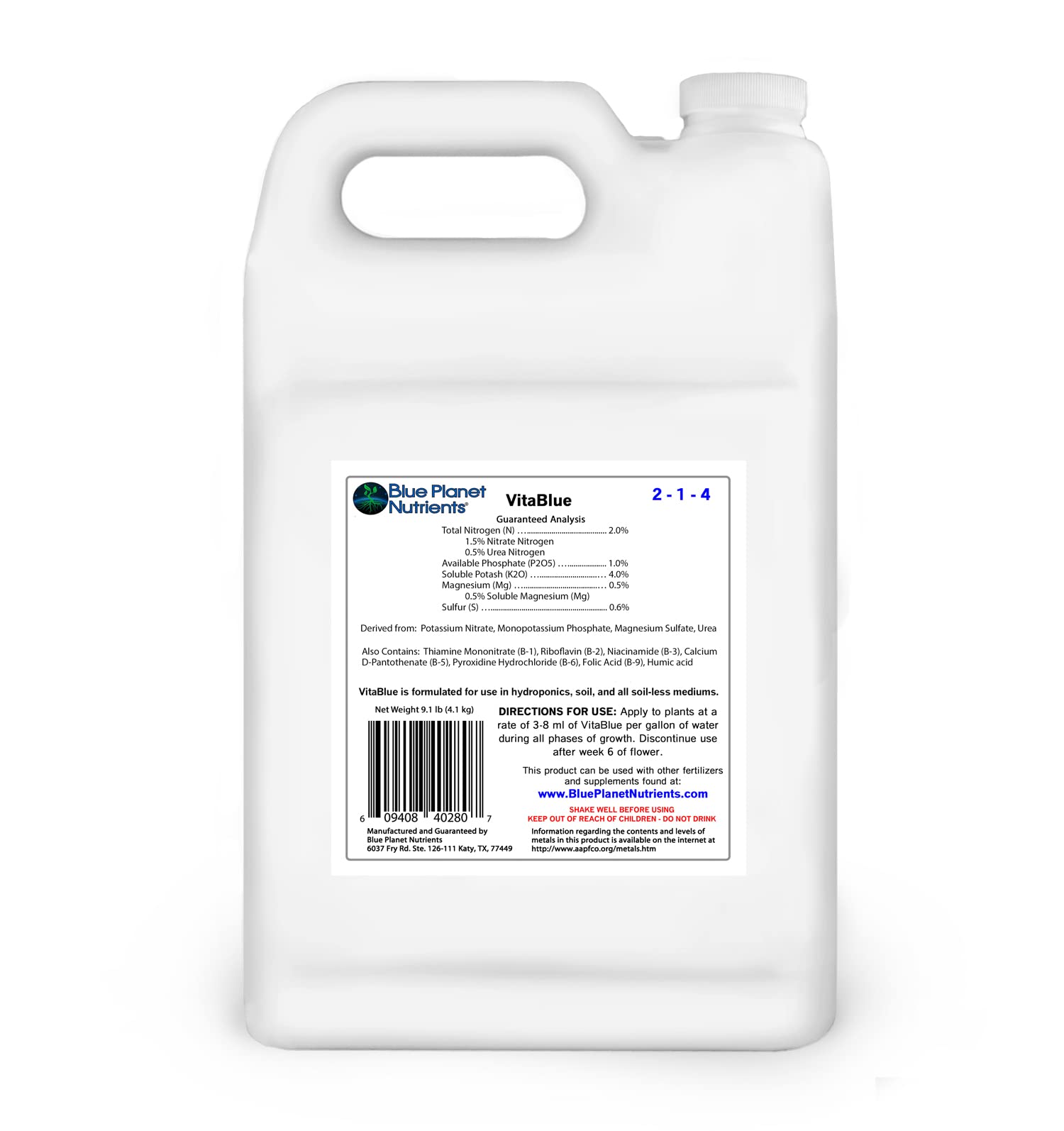 VitaBlue Complete B-Vitamin Supplement for Plants (128 oz Gallon) - Concentrated All-Purpose Liquid Fertilizer for Indoor & Outdoor Plants, Gardens, Hydroponics - Promotes Growth & Nutrient Absorption