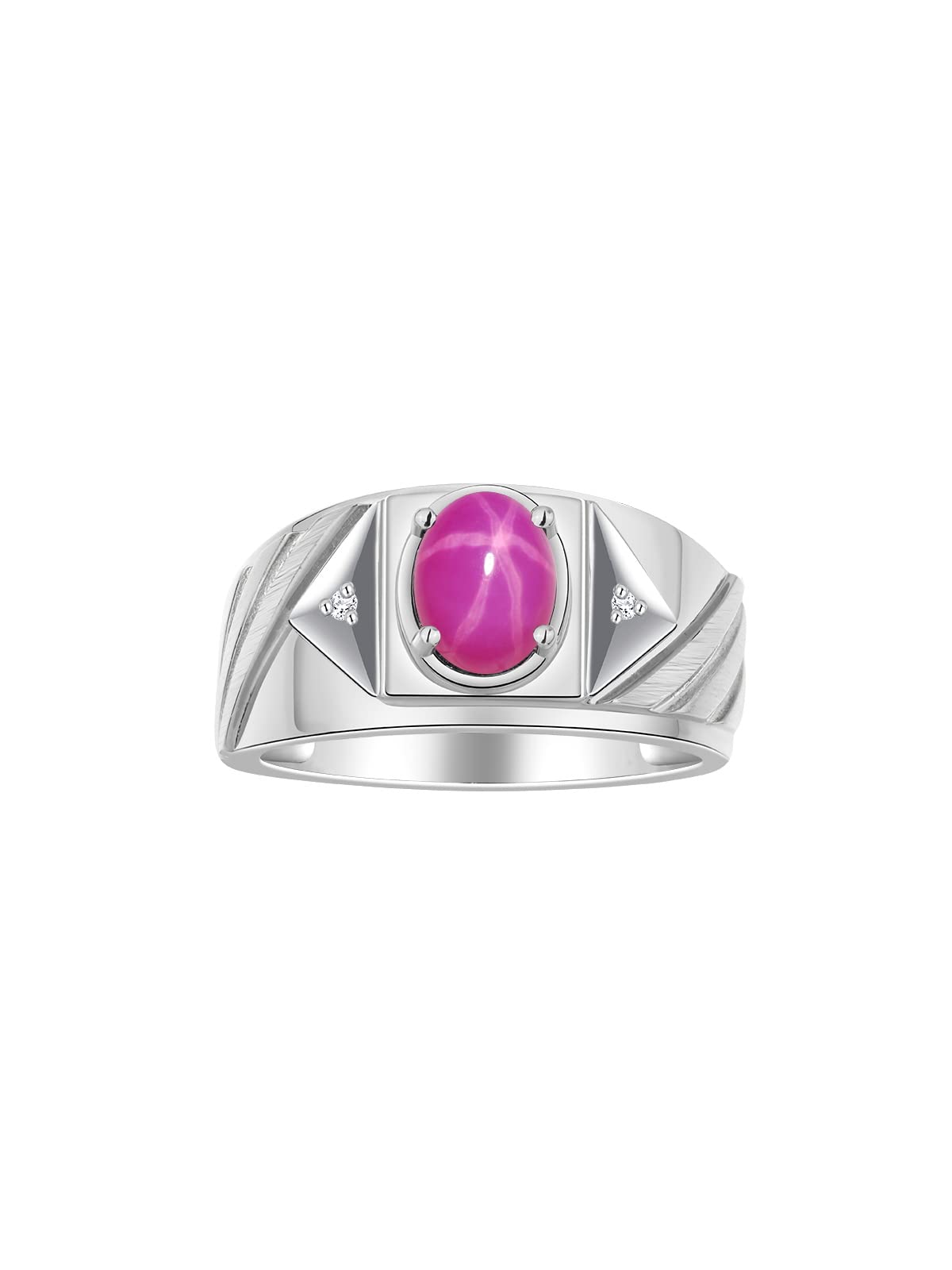 Rylos Men's Sterling Silver Designer Rings - Classic 8x6MM Oval Gemstone & Diamond Accents Birthstone Rings (Sizes 8-13) - Perfect for Weddings, Anniversaries & Gifts