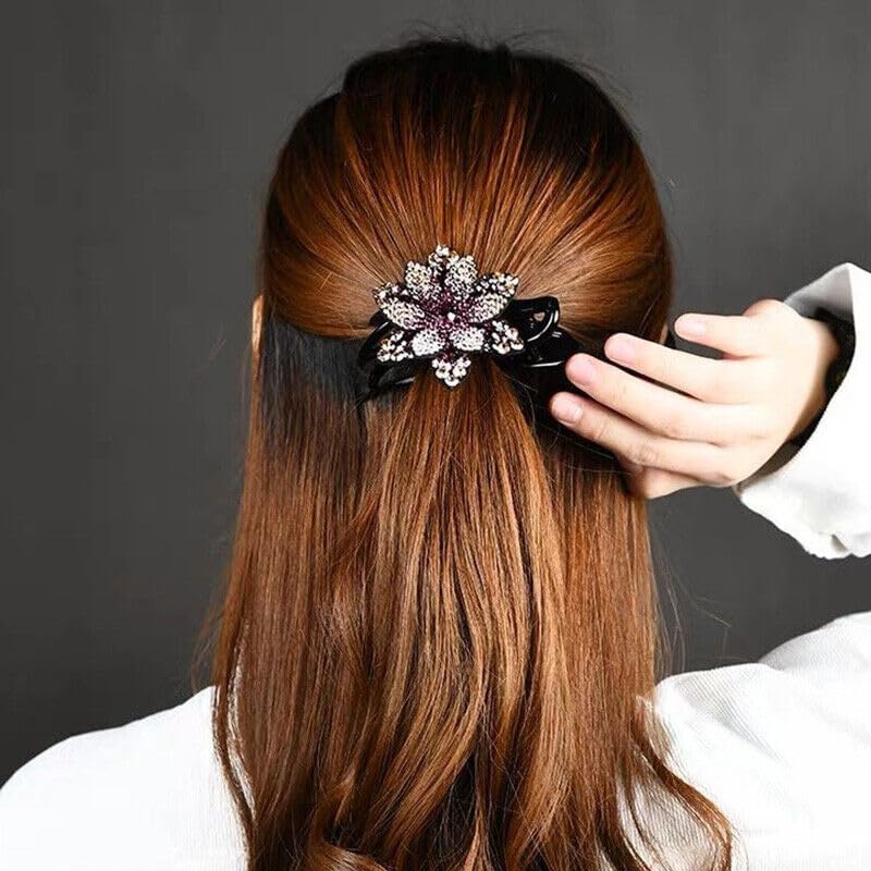 Luxury Rhinestone Flower Hair Clips for Women - Sparkly Crystal Hair Claws & Barrettes for Thick Long Hair - Korean Hair Accessories for Girls & Women - Perfect for Weddings, Parties & Everyday Glam
