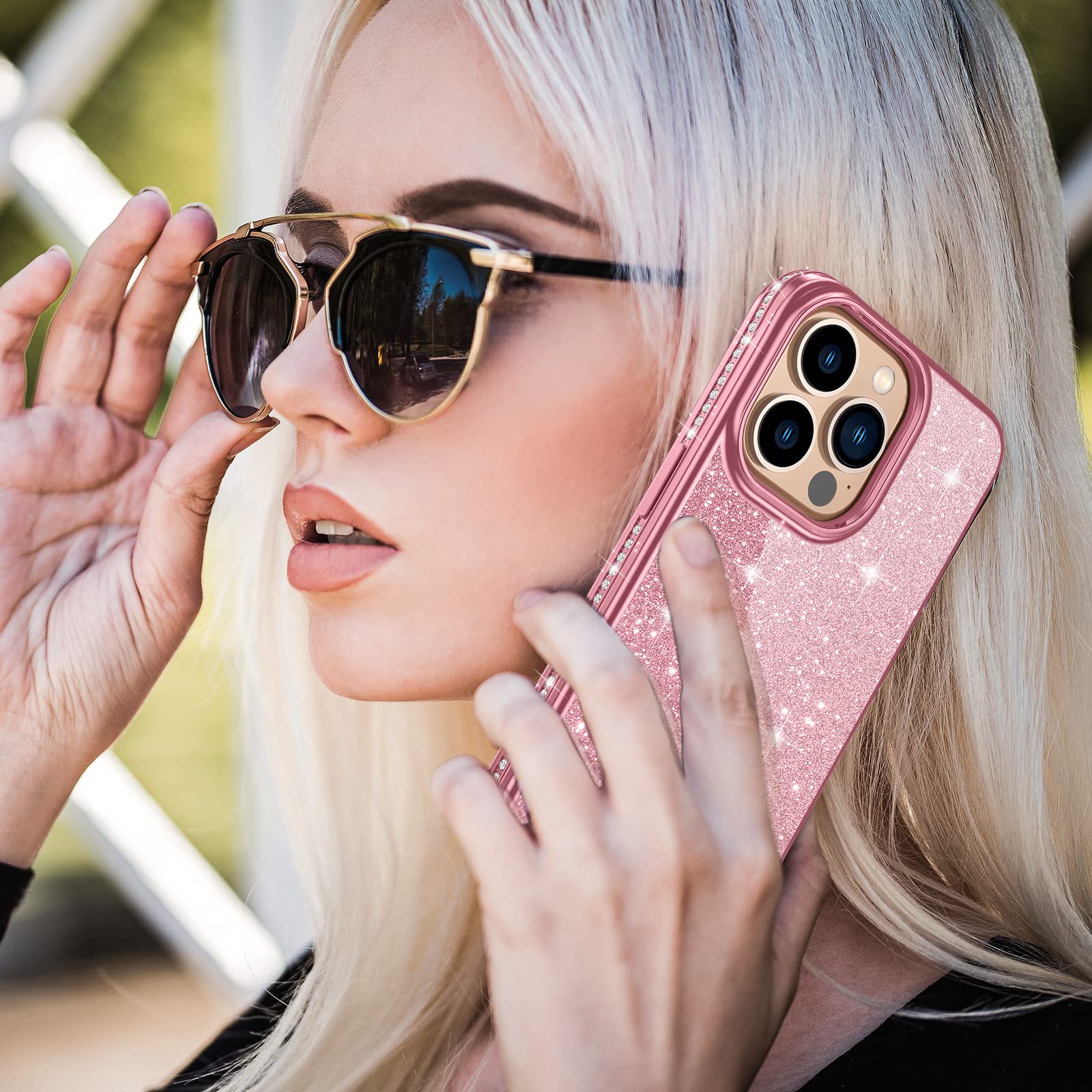 Sparkly Glitter Luxury Diamond iPhone 13 Pro Max Case - Shockproof, Anti-Scratch Slim Fit Protective Phone Cover for Women & Girls (Pink) | Perfect for Parties, Daily Use & Gift Giving