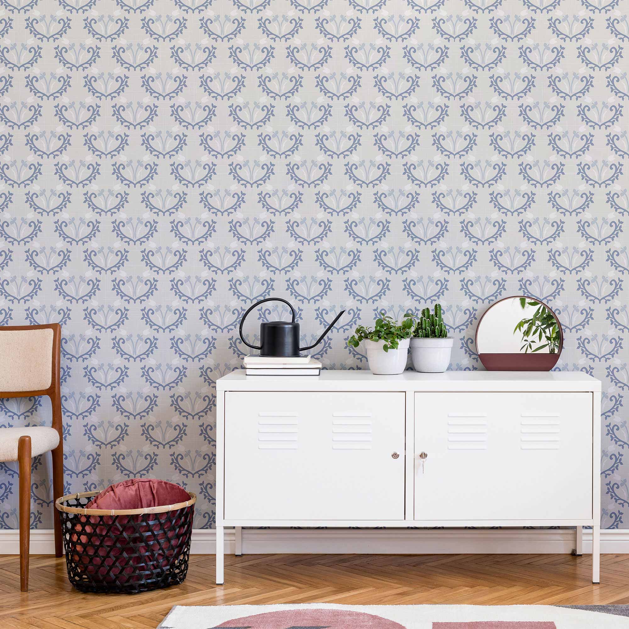 Blue Floral Peel and Stick Removable Wallpaper - Self-Adhesive Decorative Wall Covering for Bedroom, Living Room & Home Office Decor