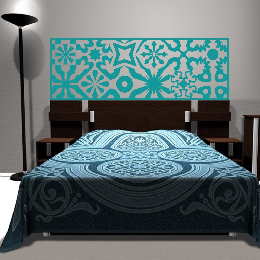 Vinyl Headboard Wall Decal - Geometric Circle Abstract Bedroom Wall Art Decor in Teal - Perfect for Modern, Minimalist, and Bohemian Style Bedrooms