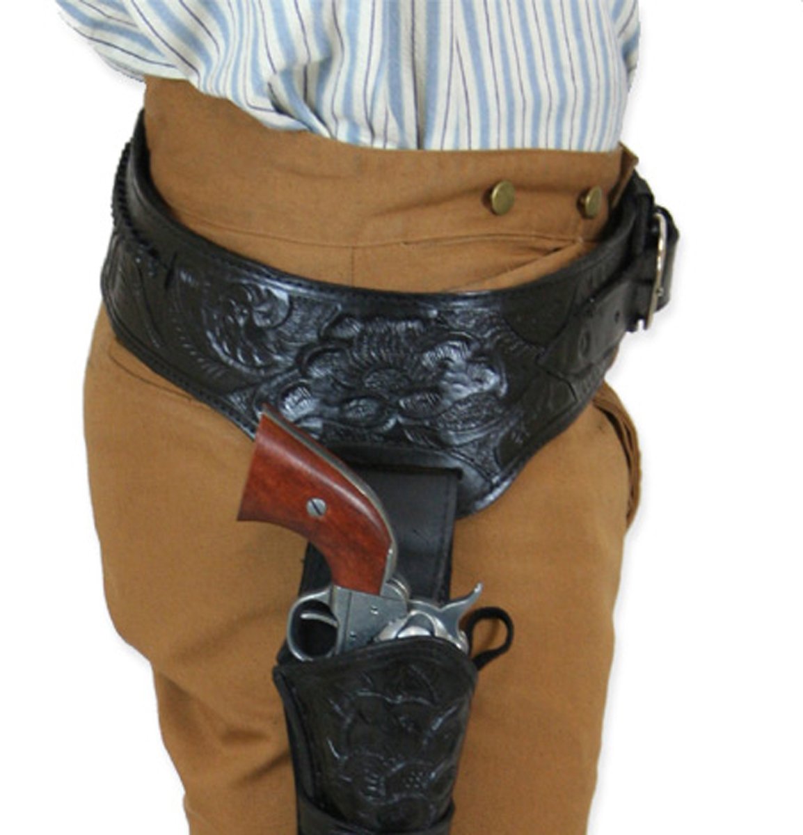 Authentic .22 Cal Right Hand Western Gun Belt & Holster Set - Handcrafted Tooled Leather for Cowboy Style & Reenactments - Perfect for Historical Events, Costumes & Collectors