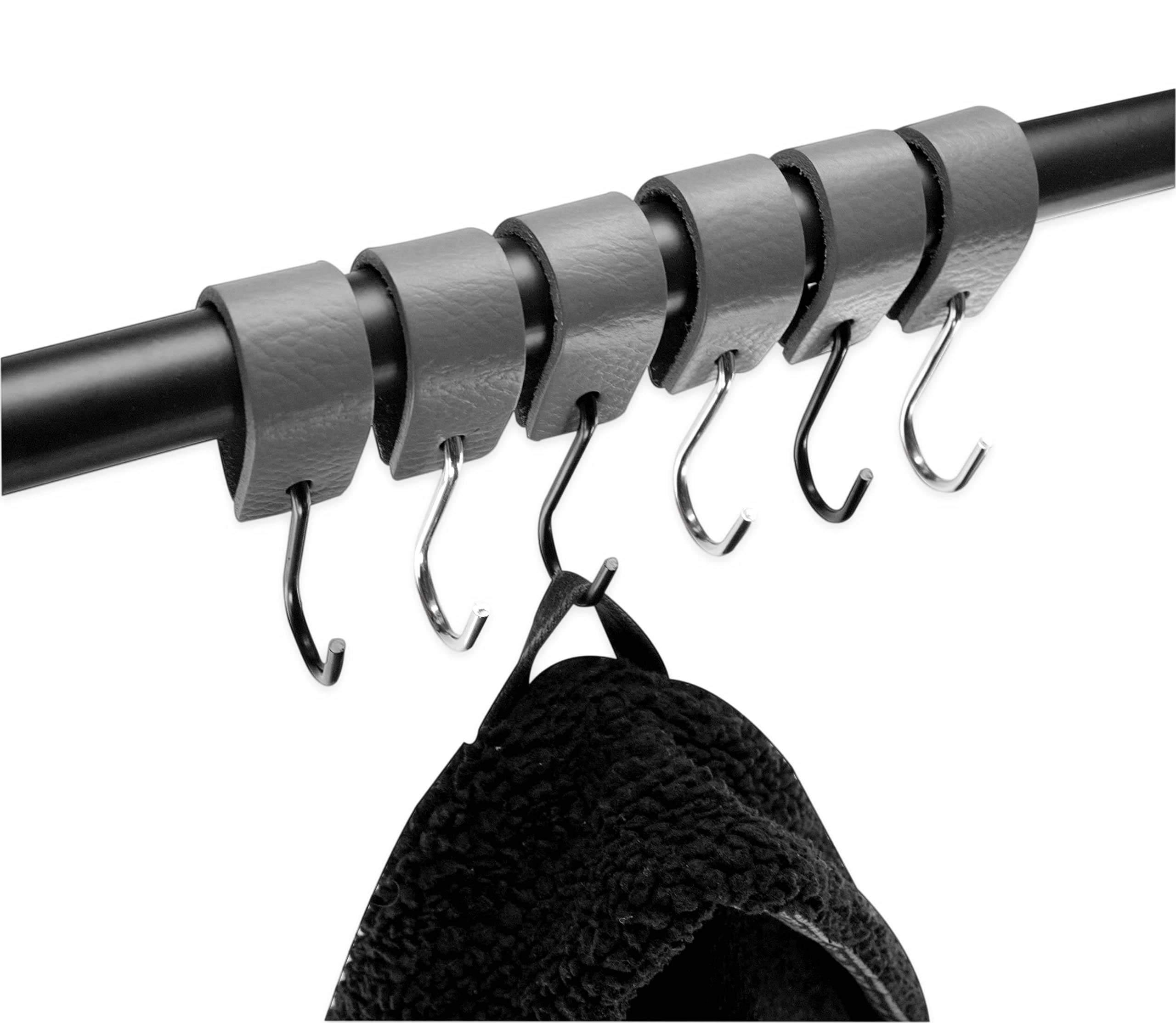 Brute Strength Multifunctional Leather S-Hooks - Gray (4 Pack) - Heavy Duty S-Shaped Hooks for Coats, Kitchen, Bathroom & Home Organization