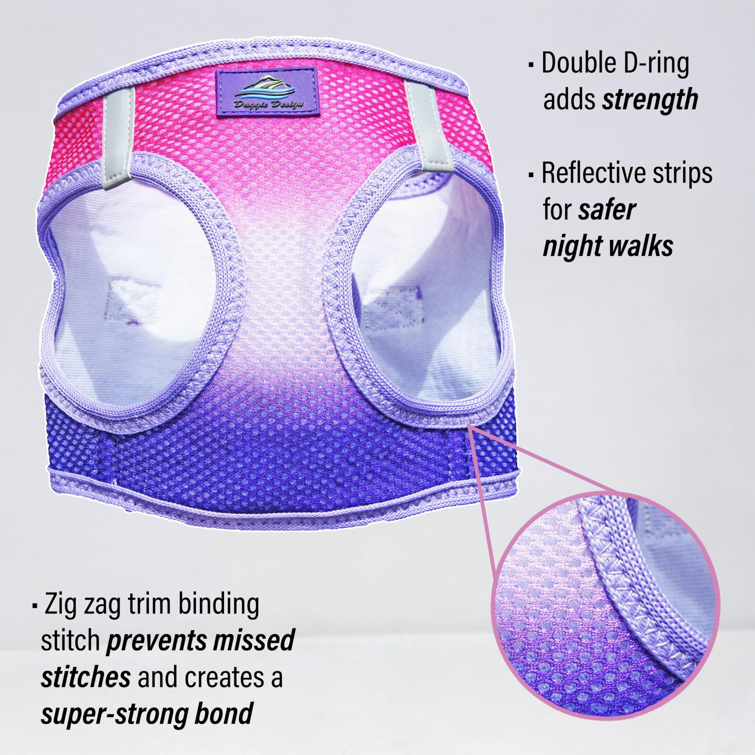 Doggie Design No-Choke Dog Harness - Breathable Mesh Polyester Pet Vest, Easy Step-in Design for Small Dogs (XXS, Raspberry Sundae) - Perfect for Walking, Training & Outdoor Adventures
