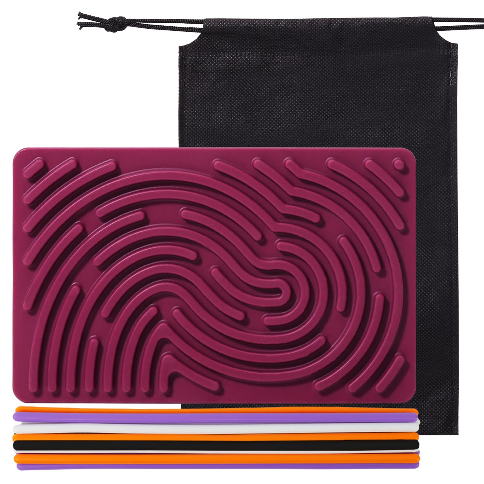 Double-Sided Silicone Sensory Fidget Board for Kids & Adults - Stress Relief, Anxiety, ADHD & Autism Therapy - Includes 20 Strings & Portable Storage Bag (Purple) - Perfect for Home, Office, Travel & Classroom Use