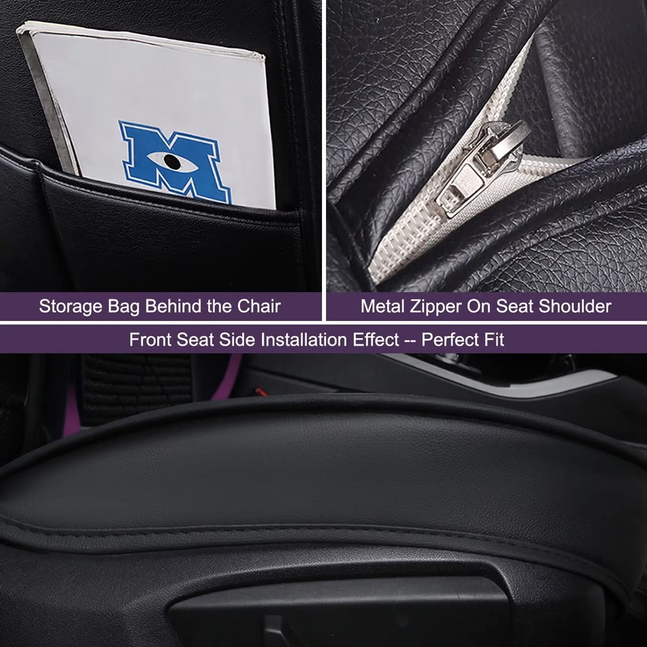 Premium Purple Leather Car Seat Covers Full Set with Pillows - Universal Front & Rear Seat Protectors for Men & Women - Luxury Car Interior Accessories for Sedans, SUVs & Trucks - Perfect for Commuting, Road Trips & Family Protection