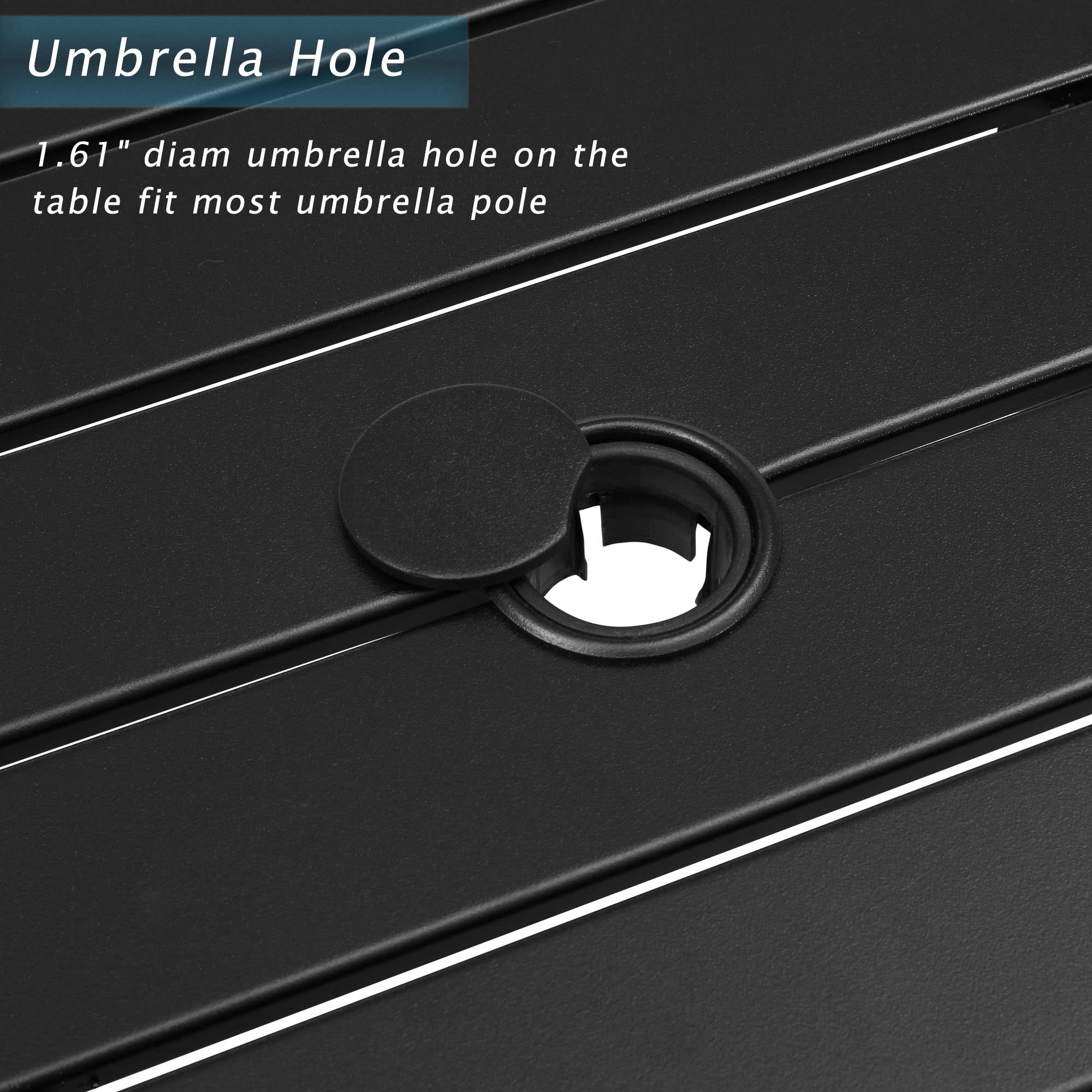 LOKATSE HOME 37 Inch Square Outdoor Patio Dining Table with Umbrella Hole - Durable Metal Steel Frame in Black - Perfect for Backyard, Garden, Poolside & BBQ Parties
