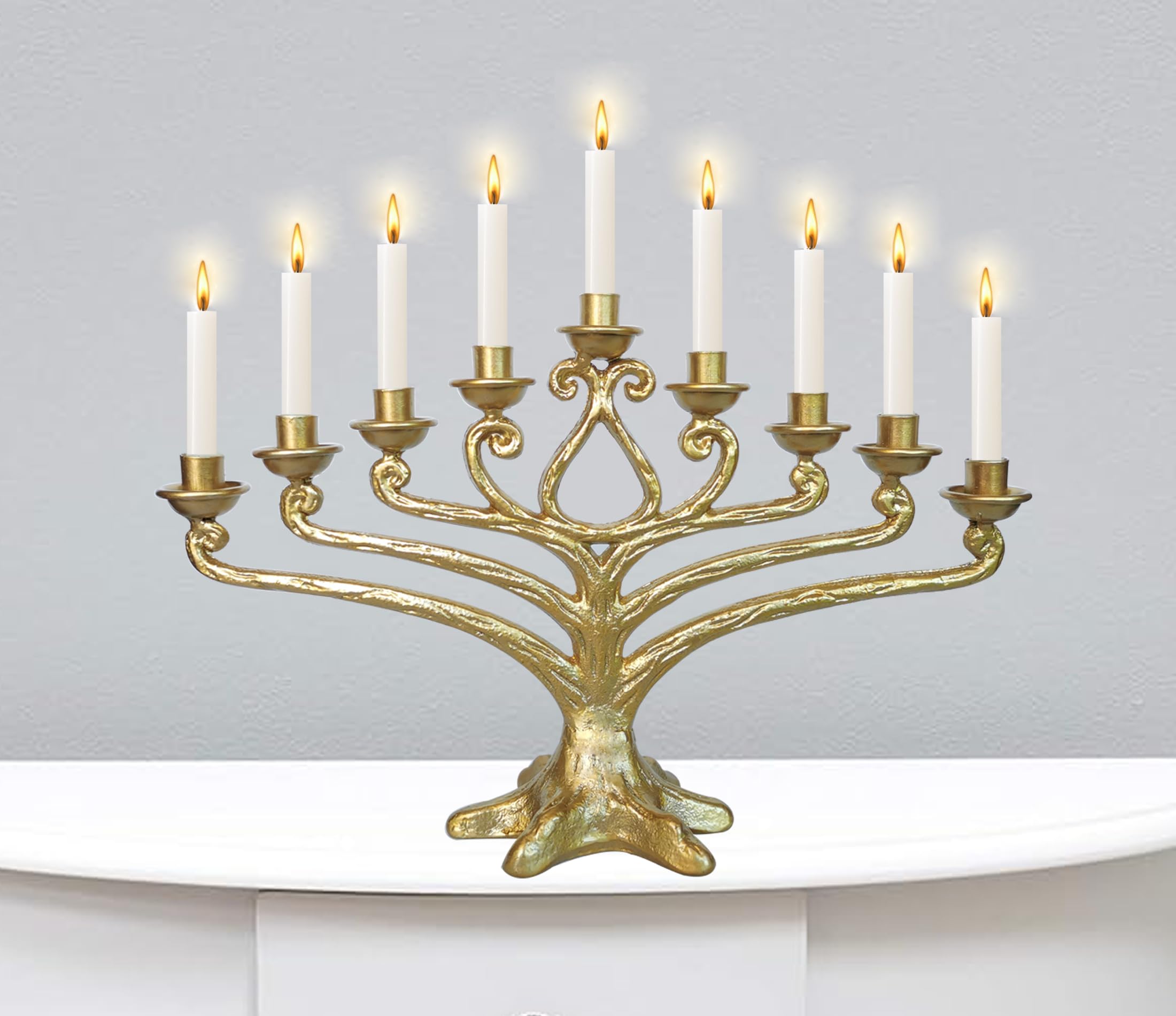 Tree of Life Menorah Candle Holder - 9 Branch Hanukkah Candle Holder for Jewish Holiday Decor - Perfect for Hanukkah Celebrations, Home Decor, and Gift Giving