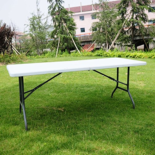 6' Folding Table - Portable Plastic Dining Table for Indoor & Outdoor Use | Picnic, Party, Camping, BBQ | Lightweight & Durable White Rectangle Table (6 Feet) - Perfect for Backyard Gatherings, Tailgating, and Home Events