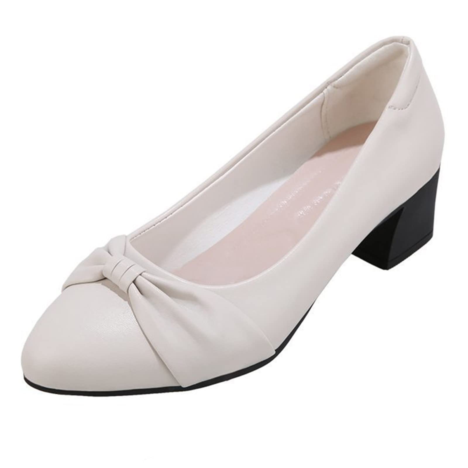 RUIY Women's Fashion Pointed Toe Slip-On Heels - Comfortable Thick Heel Bow Design for Casual Wear | Perfect for Office, Parties & Everyday Outfits
