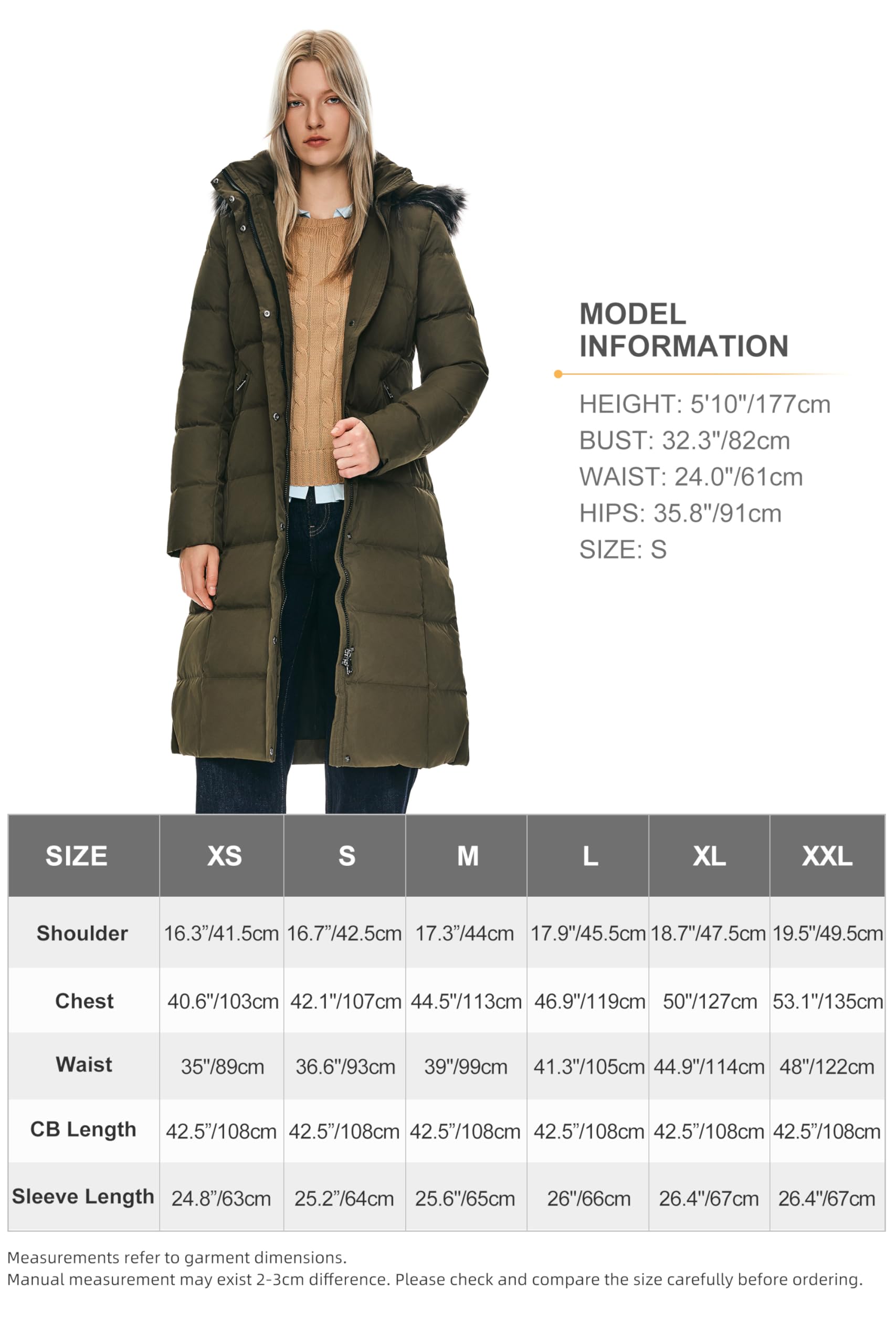 Orolay Women's Quilted Down Jacket - Winter Long Coat with Hood & Stand Collar - Warm Waterproof Parka for Outdoor Activities, Skiing, and Cold Weather Fashion