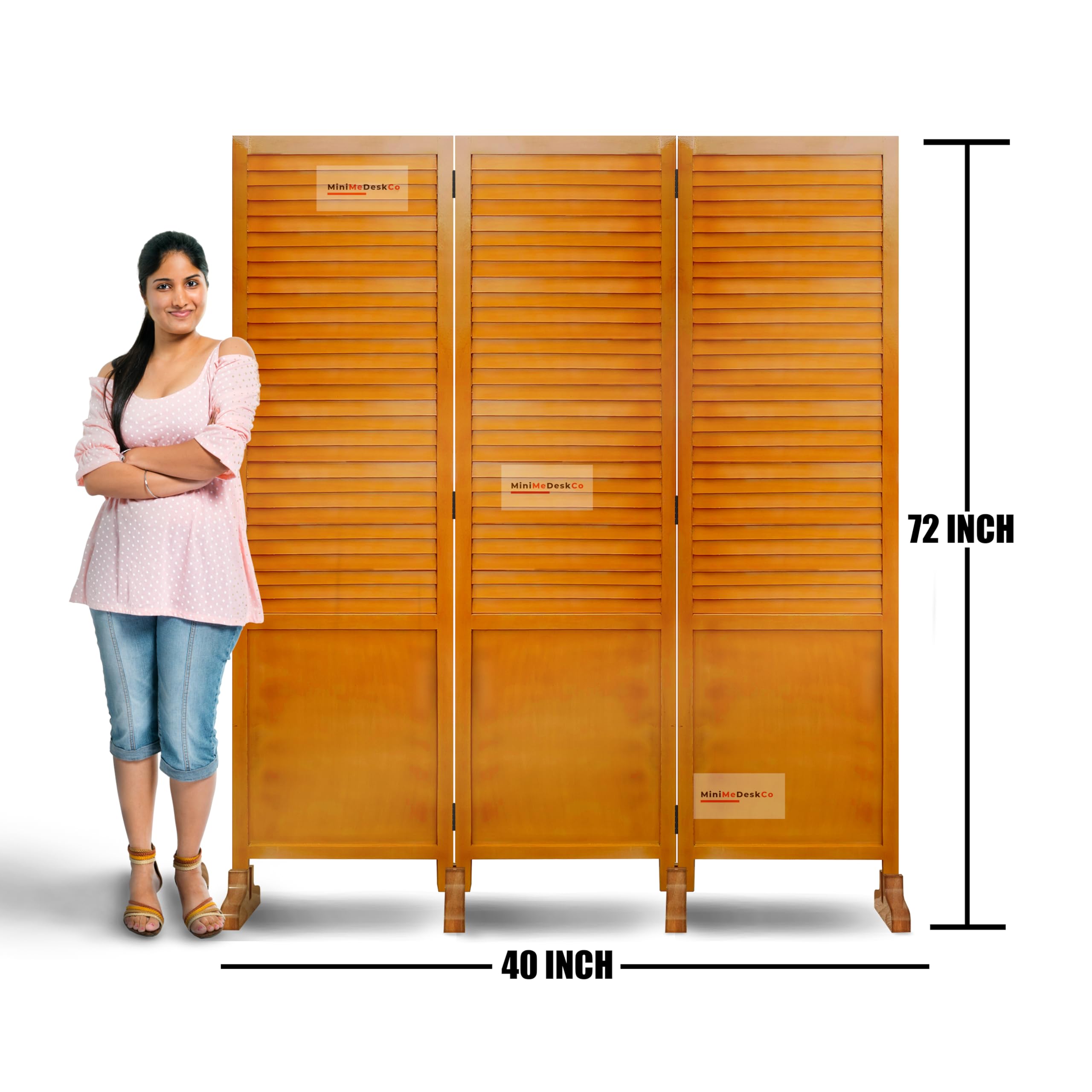 MiniMeDeskCo 3-Panel Wood Room Divider Screen - Portable Partition for Living Room, Bedroom, Office, Restaurant & Hallway - Space Separator with Stand for Home & Commercial Use