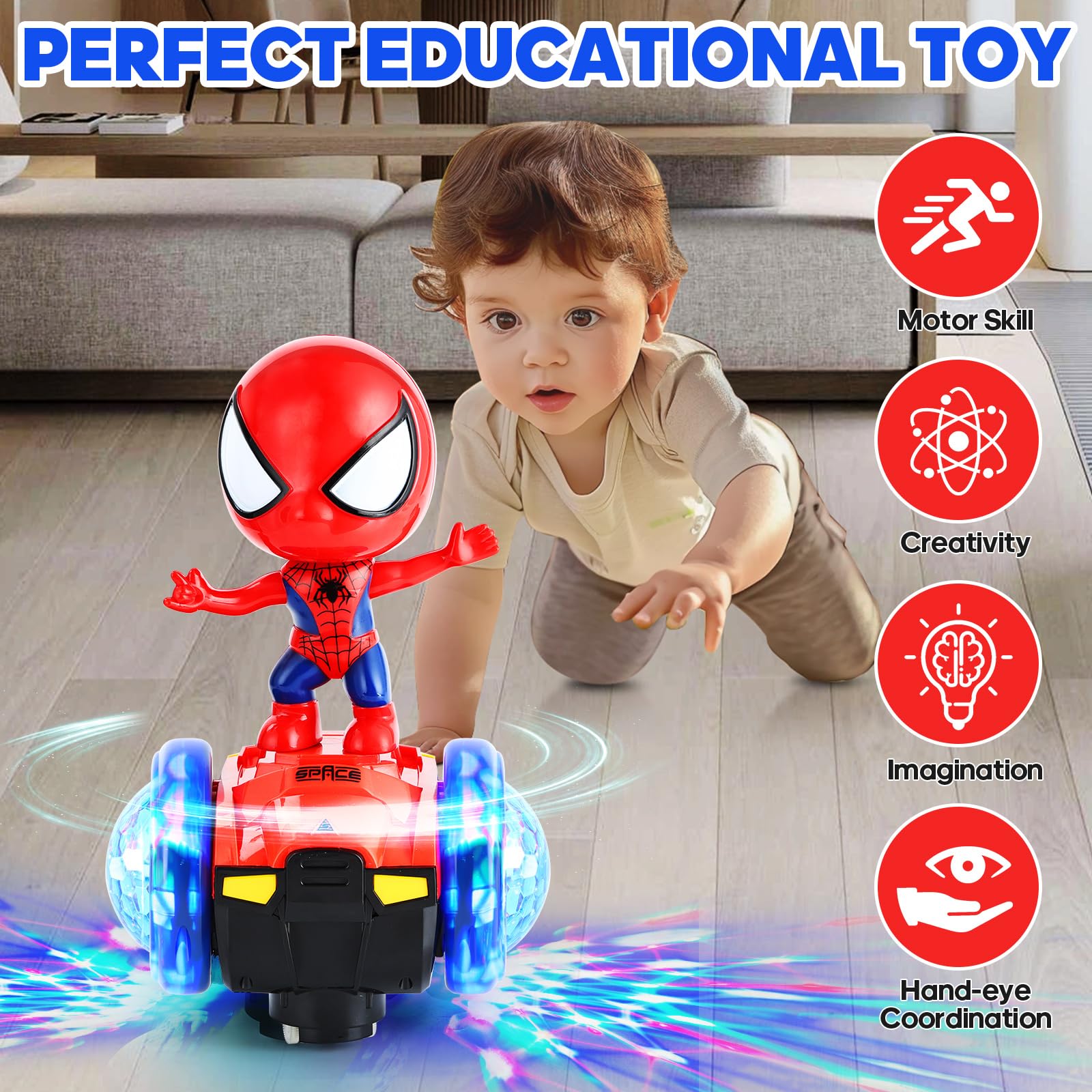 **Interactive Dancing Robot Toy Car with Flashing Lights & Music - Sensory Learning Toy for 1-4 Year Old Boys & Girls - Perfect Birthday Gift for Toddlers (Ages 1-3) - Fun Educational Toy for Playtime & Early Development**