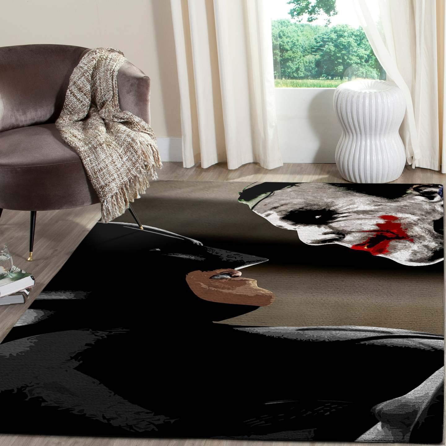 Batman vs Joker Area Rug - Superhero Movie Themed Living Room Carpet - Large Non-Slip Floor Mat for Home Theater, Game Room & Christmas Decor