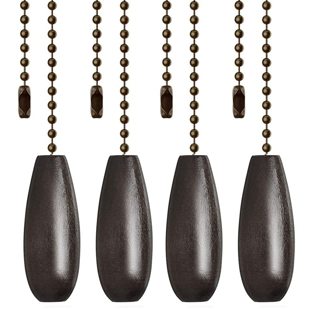 12 Inch Wooden Ceiling Fan Chain Pulls - Decorative Coffee Color Extension Set for Ceiling Light & Lamp (4 Pack, Copper) - Perfect for Home, Bedroom & Living Room Fan Replacement