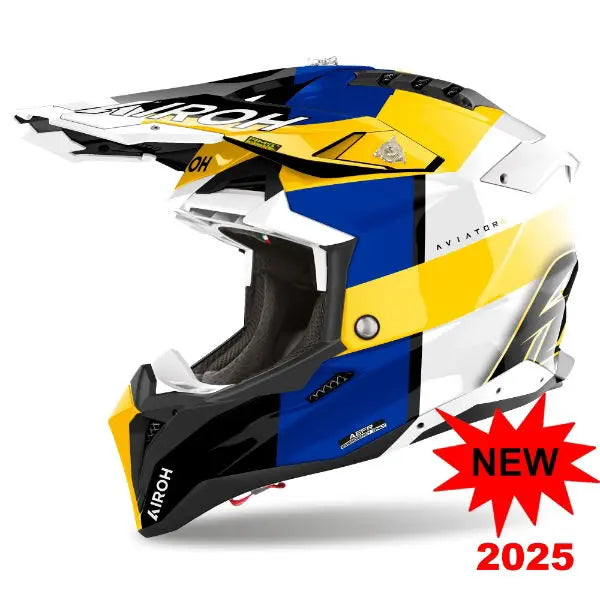 Airoh Aviator 3 Motorcycle Helmet - Monarch Blue & Yellow - DOT & ECE Certified - Lightweight & Ventilated for Street & Racing - Perfect for Urban Commuting & Track Days