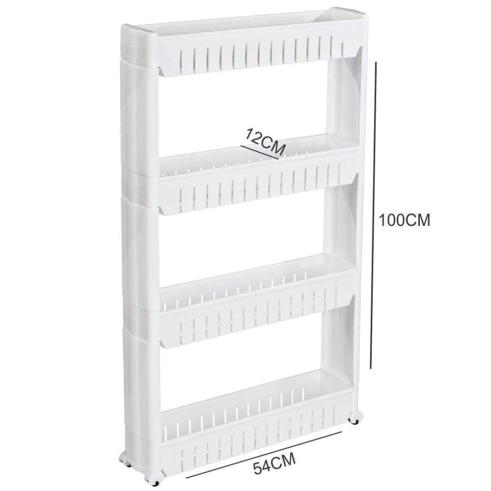 ATOOZED 4-Tier Slim Rolling Storage Organizer - Space Saving Kitchen & Bathroom Shelf with Wheels | Slide-Out Trolley Rack for Pantry, Spice, Toiletries Organization (White) - Perfect for Small Spaces & Clutter-Free Homes