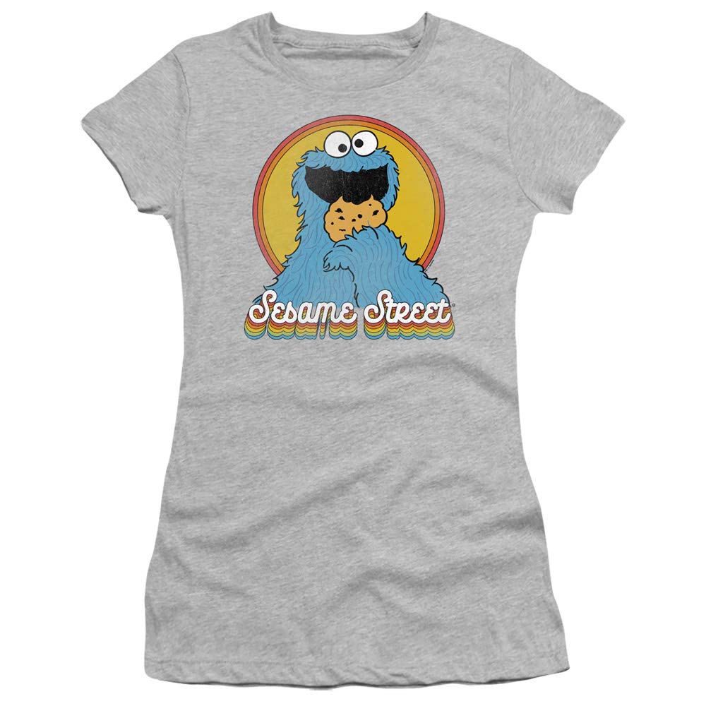 Trevco Sesame Street Cookie Monster Layers Juniors' Sheer Fitted T-Shirt | Cute Cartoon Character Tee for Girls | Perfect for Birthday Parties, Cosplay & Casual Wear