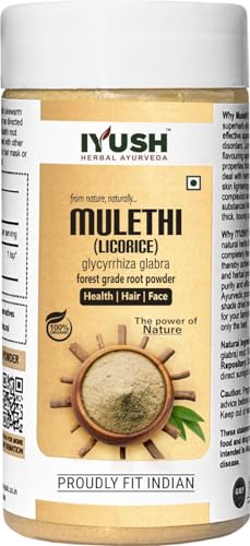 IYUSH Herbal Ayurveda Mulethi Powder (Licorice Root Powder) - 250gm | Natural Skin Whitening & Brightening for Face | Edible & Digestive Health Benefits | Glowing Skin & Even Tone | Perfect for DIY Face Masks, Herbal Teas & Ayurvedic Remedies