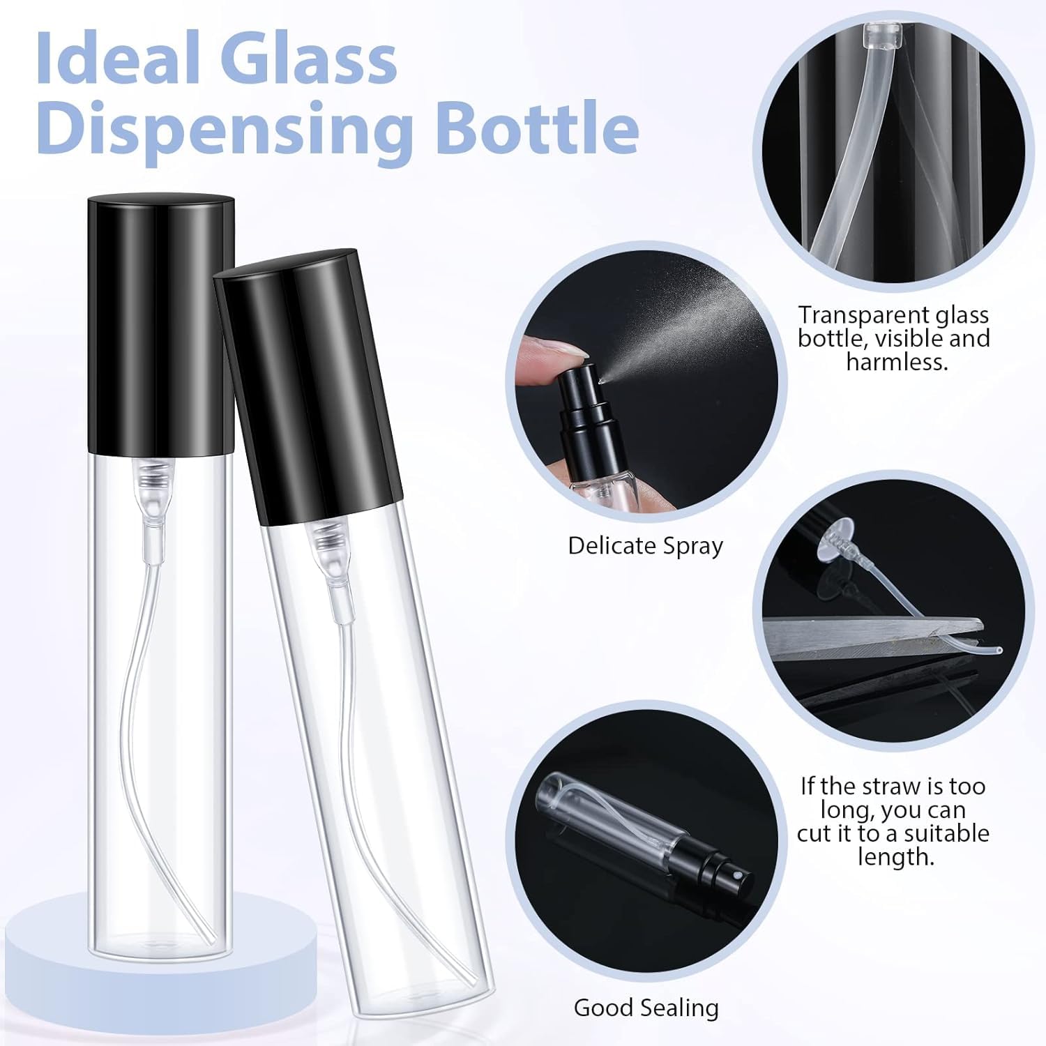 20ml Empty Clear Glass Perfume Spray Bottles with Metal Pump - Pack of 3 (Black) | Refillable Travel Size Bottles for Essential Oils, Fragrances & DIY Cosmetics | Perfect for Home, Office & Gym Use