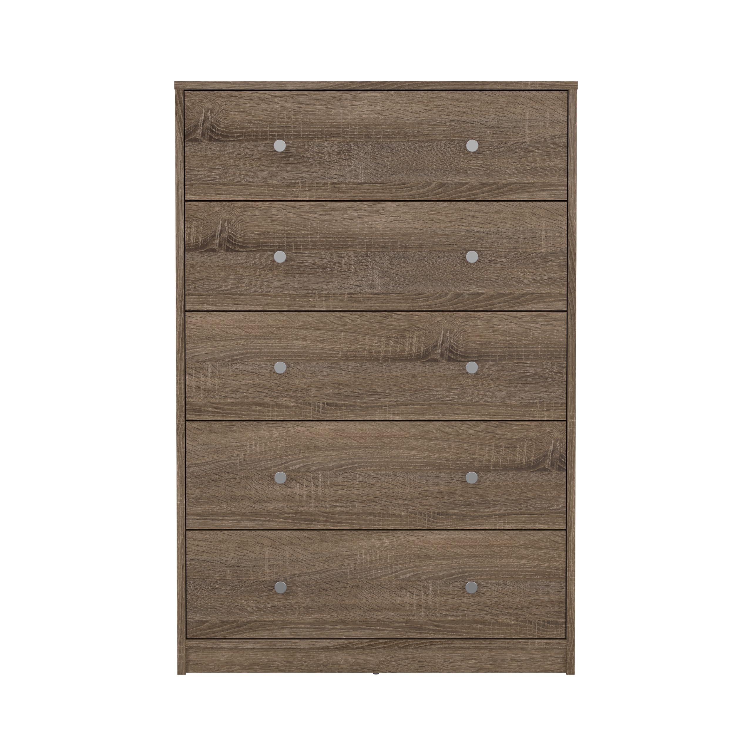 Tvilum 5-Drawer Chest with Silver Knobs - Modern Gray Dresser for Bedroom or Entryway Storage | Perfect for Organizing Clothes, Accessories & Home Decor