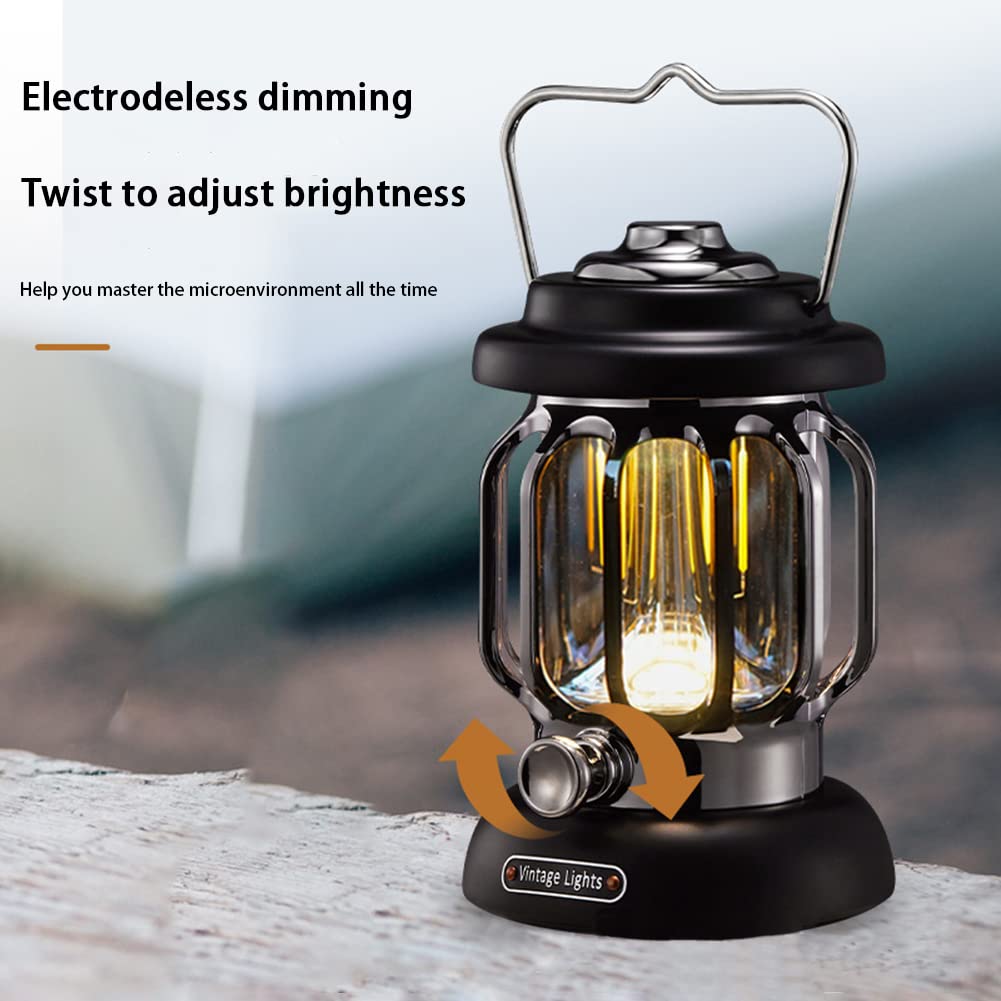 Rechargeable USB LED Camping Lantern - Retro Outdoor Hiking Tent Light with 4 Lighting Modes (Black/White) | Perfect for Camping, Hiking, Emergency Power Outages & Backyard Parties