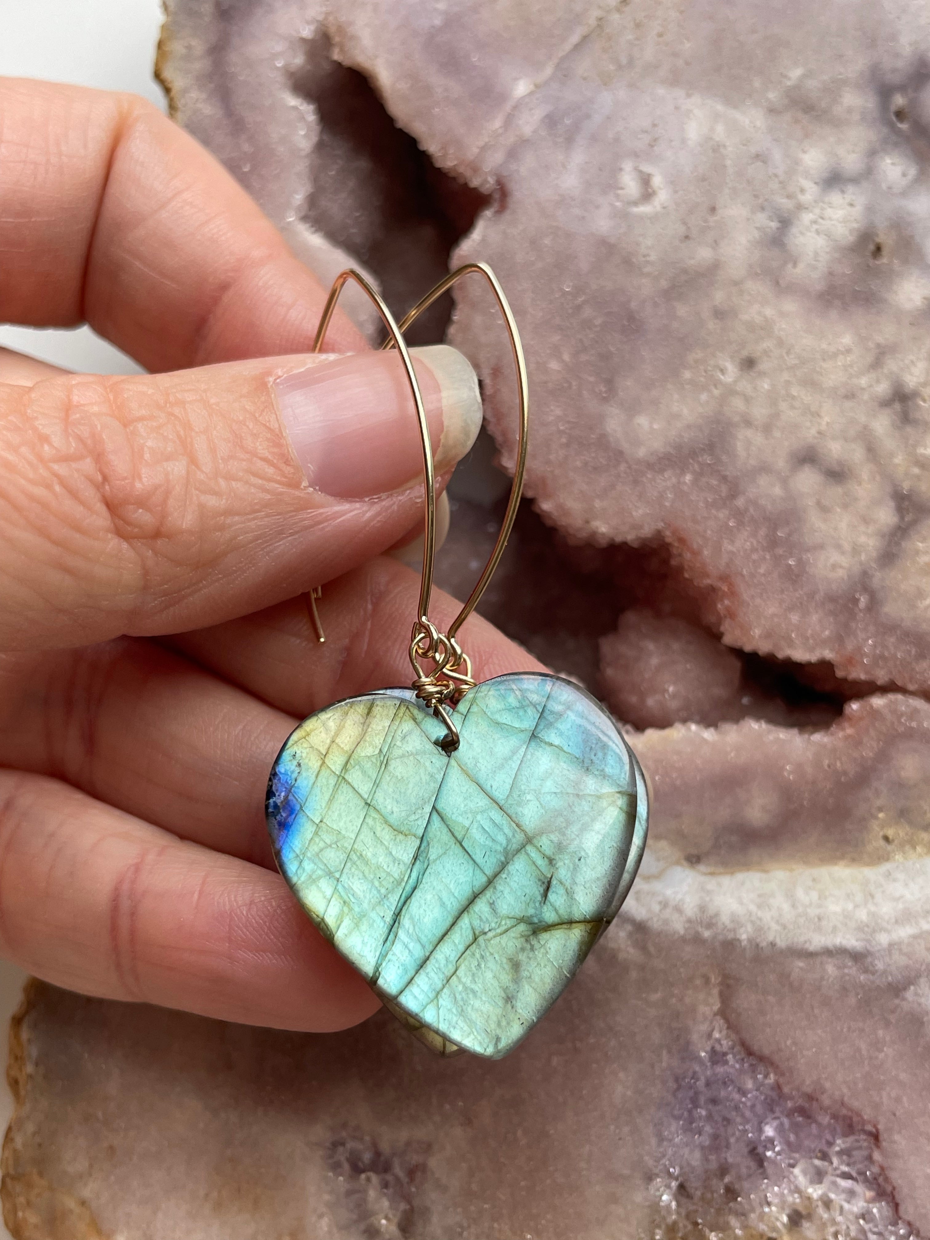 Gold Labradorite Dangle Drop Crystal Earrings for Women - Elegant Gemstone Jewelry for Party, Wedding & Evening Wear