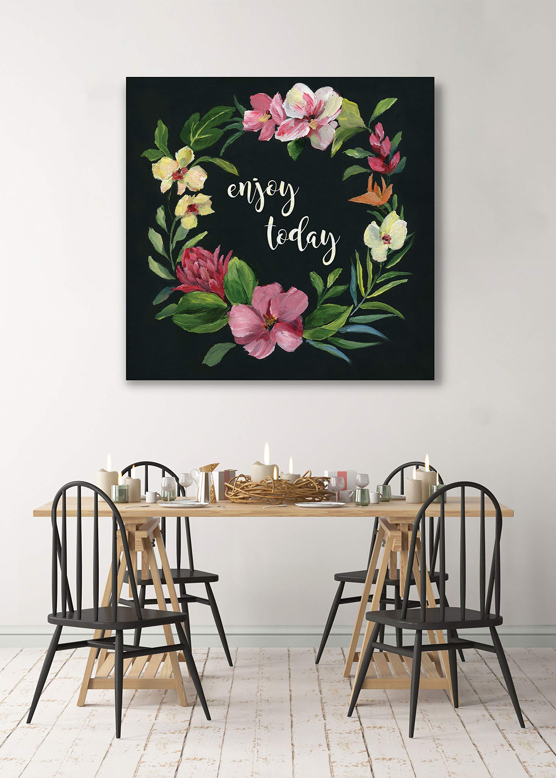 Wexford Home Tropic Wreath Gallery Wrapped Canvas Wall Art - 10x10 Inches, Tropical Floral Decor for Living Room, Bedroom & Office - Perfect for Home & Gift Giving