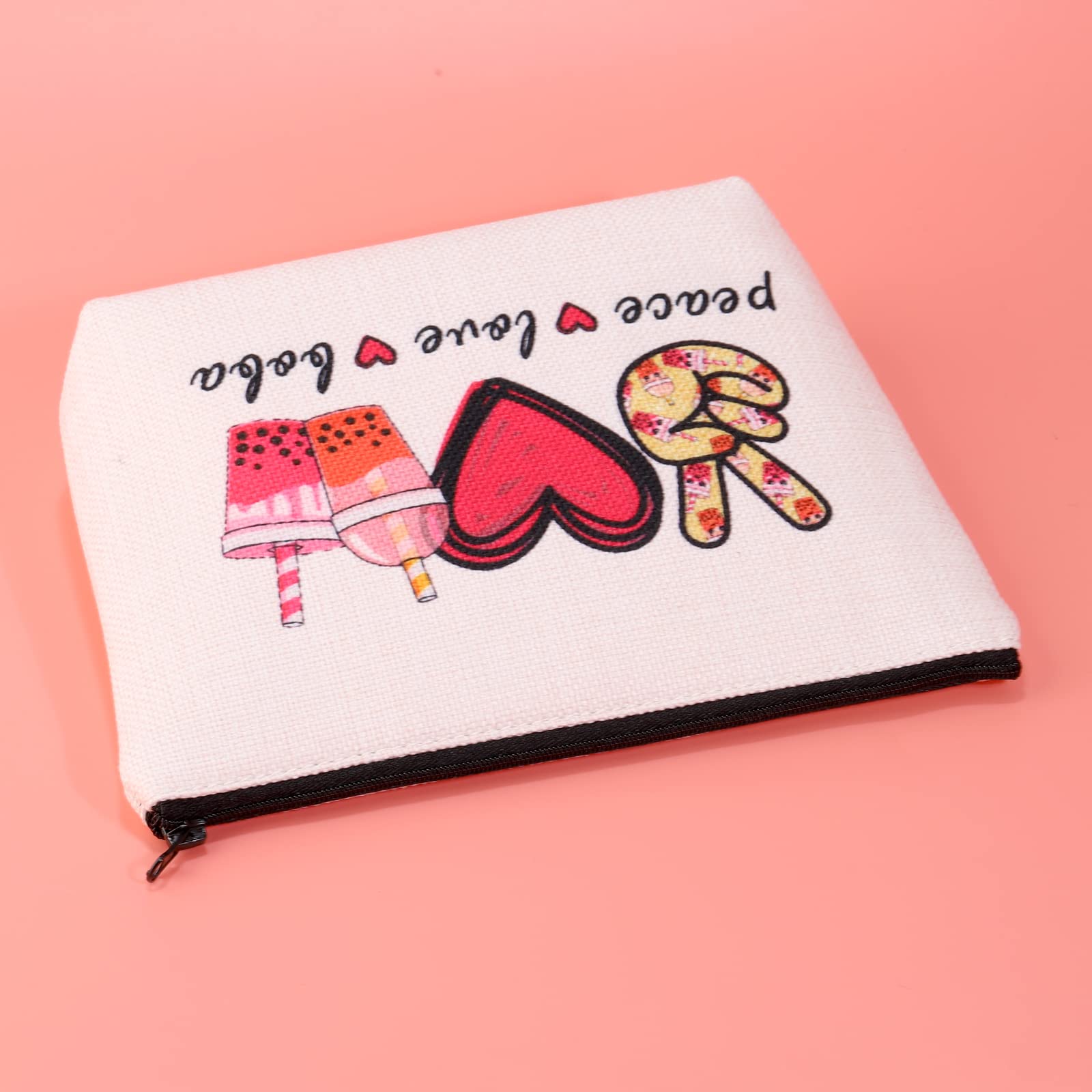 JXGZSO Peace Love Boba Cosmetic Bag - Cute Makeup Pouch with Zipper for Boba Tea Lovers - Perfect for Travel, School & Gift Giving