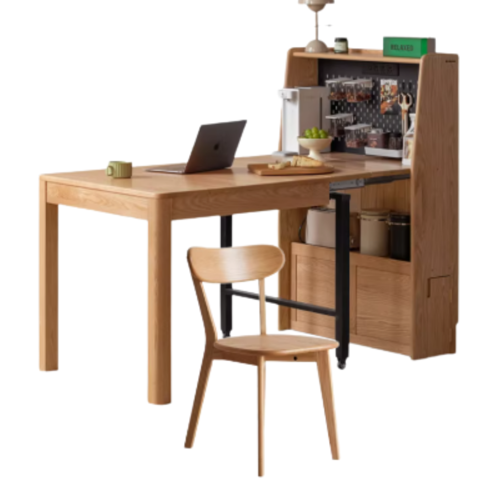 Solid Oak Wood Extendable Dining Table with Sideboard - Perfect for Small Spaces, Dining Rooms, and Multi-Purpose Areas