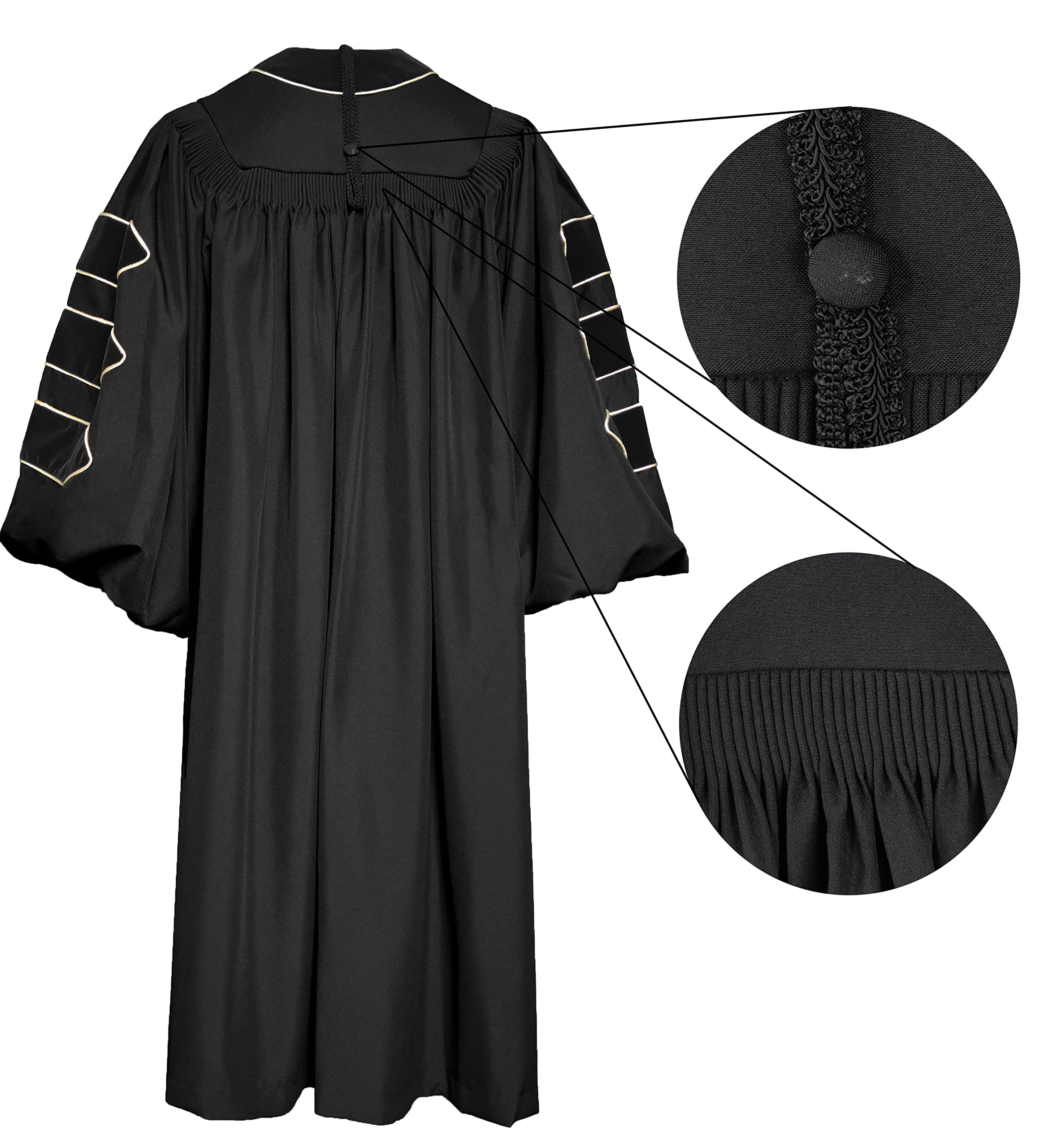 MyGradDay Deluxe Graduation Doctoral Gown, Hood & 8-Side Tam Set - Premium PhD Graduation Attire for Commencement Ceremonies & Academic Events